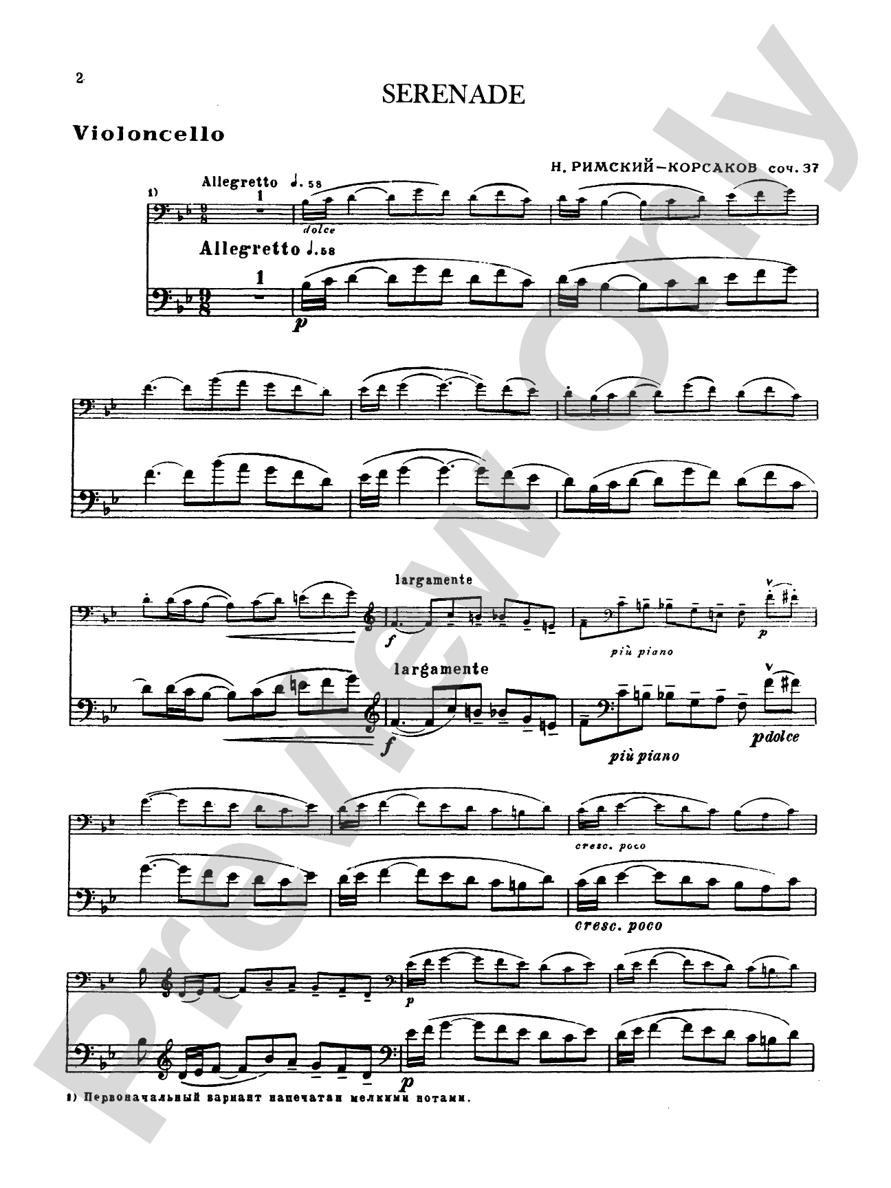 Rimsky-Korsakov: Serenade, Op. 37: Cello Book