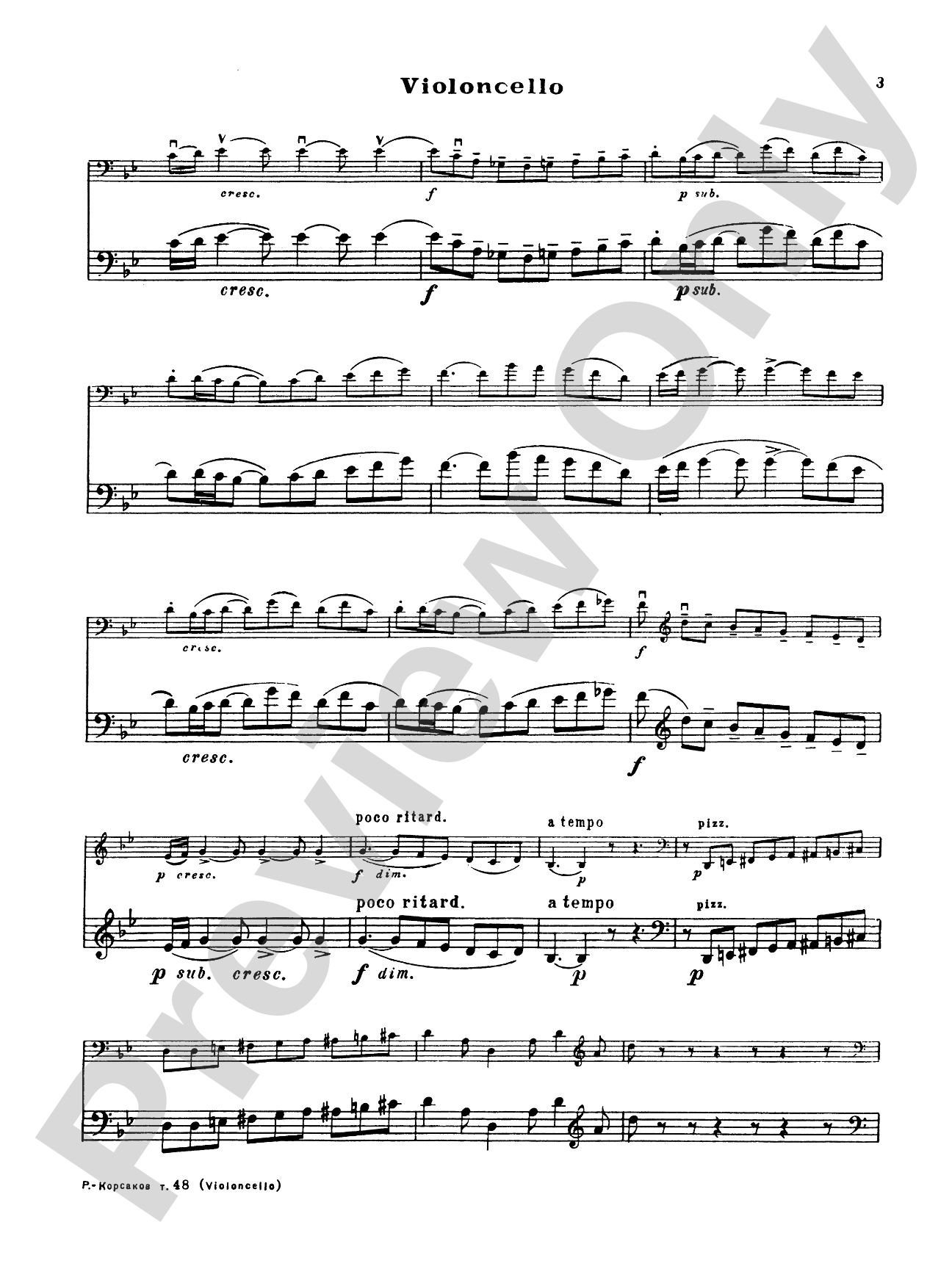 Rimsky-Korsakov: Serenade, Op. 37: Cello Book