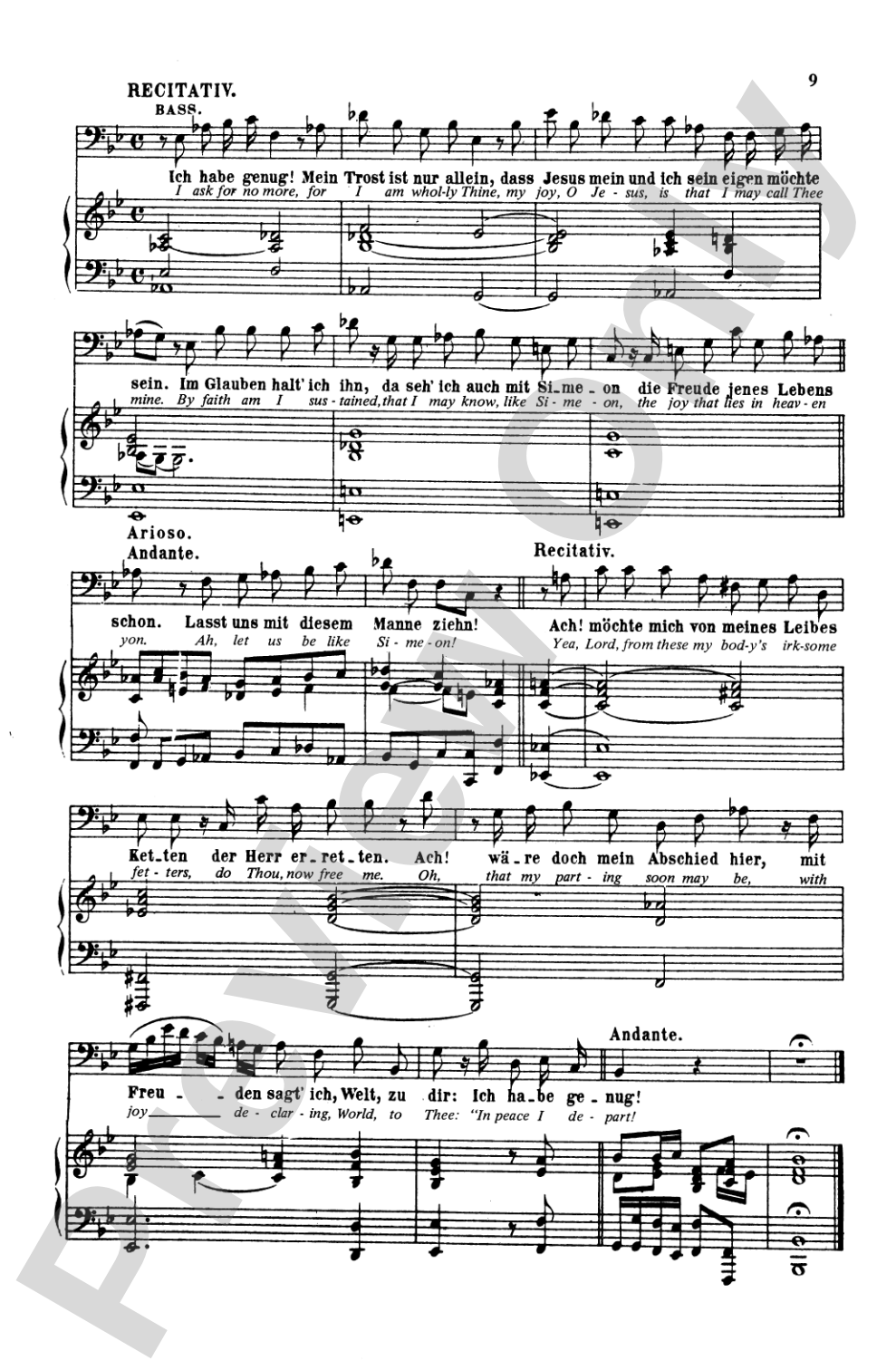 Bach: Bass Solo, Cantata No. 82, Ich Habe Genug (German/English): Bass Solo Voice Book