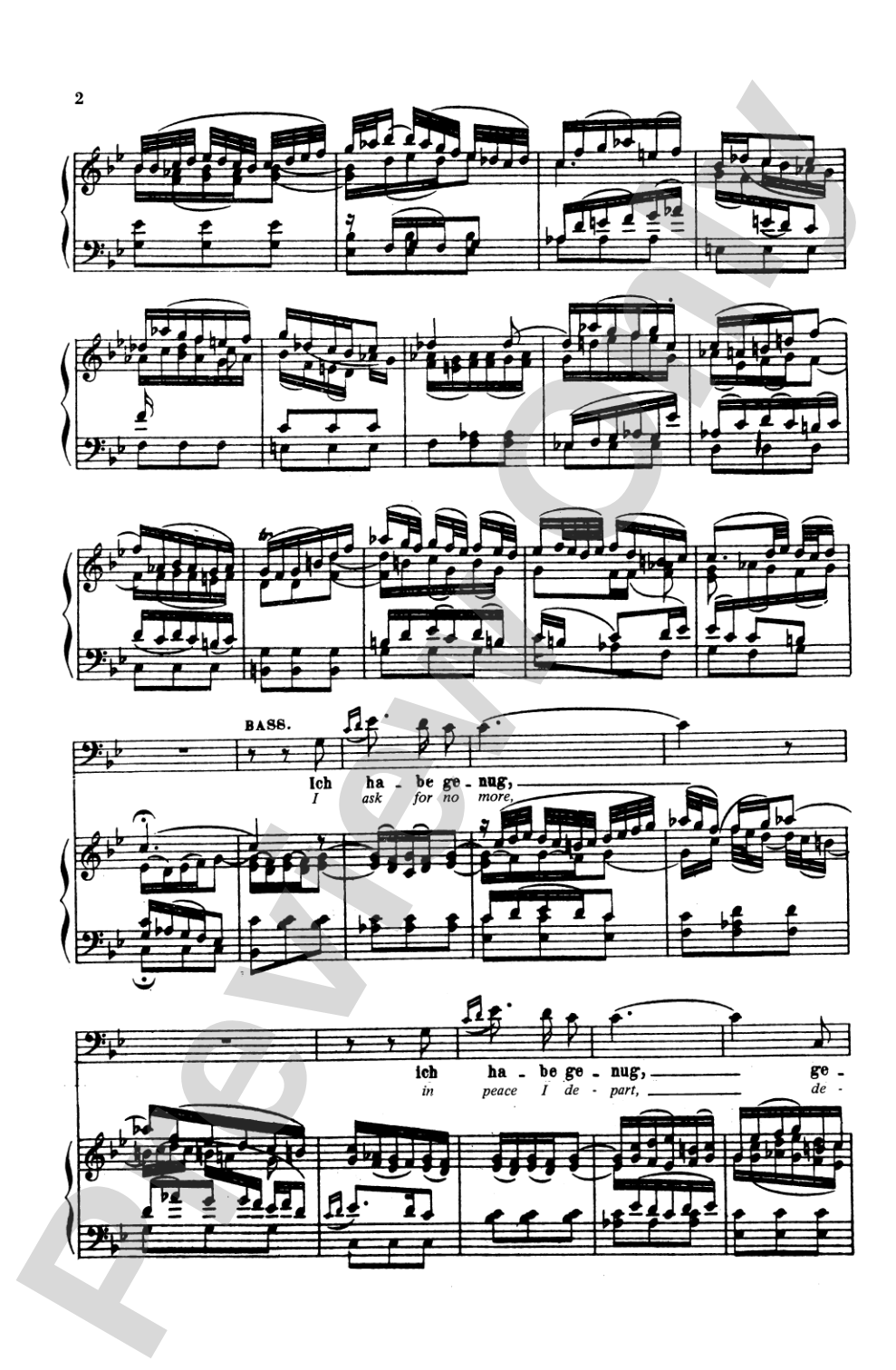 Bach: Bass Solo, Cantata No. 82, Ich Habe Genug (German/English): Bass Solo Voice Book