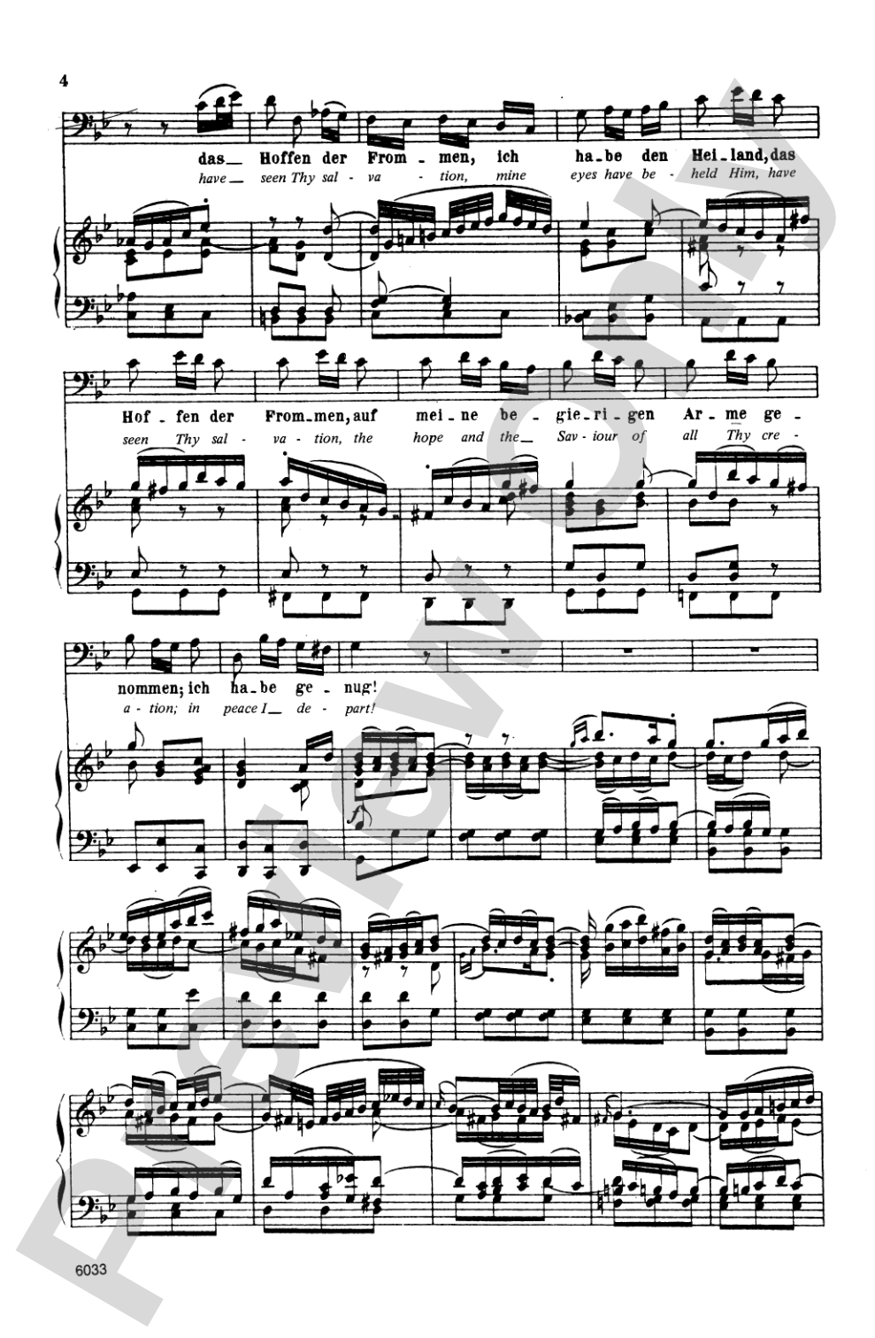 Bach: Bass Solo, Cantata No. 82, Ich Habe Genug (German/English): Bass Solo Voice Book
