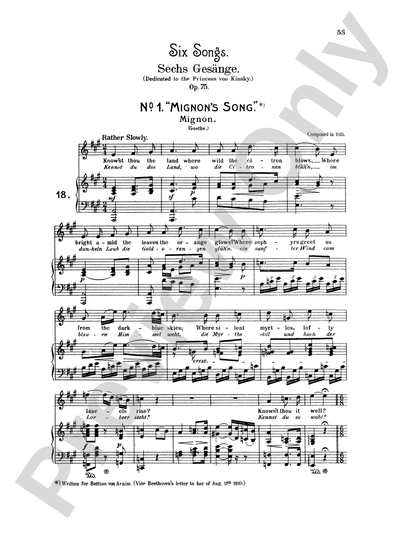 Beethoven: Songs (Complete)-- 66 songs, mostly for Medium Voice (German/English)