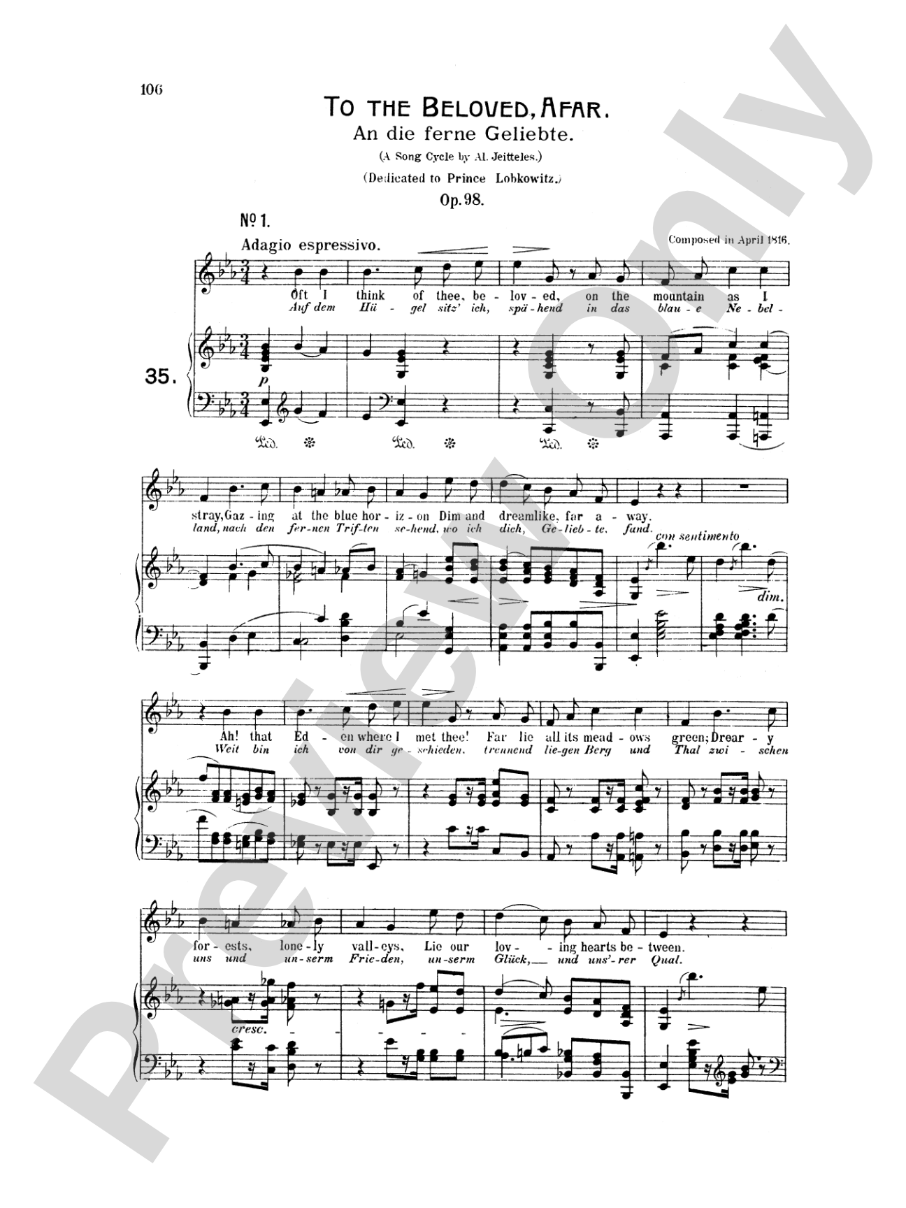 Beethoven: Songs (Complete)-- 66 songs, mostly for Medium Voice (German/English)