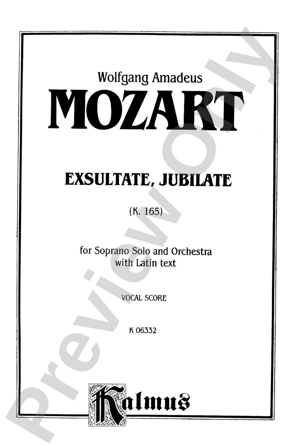 Mozart: Exultate Jubilate, K. 165, Motet for Soprano (Latin): Motet for Soprano Voice Book