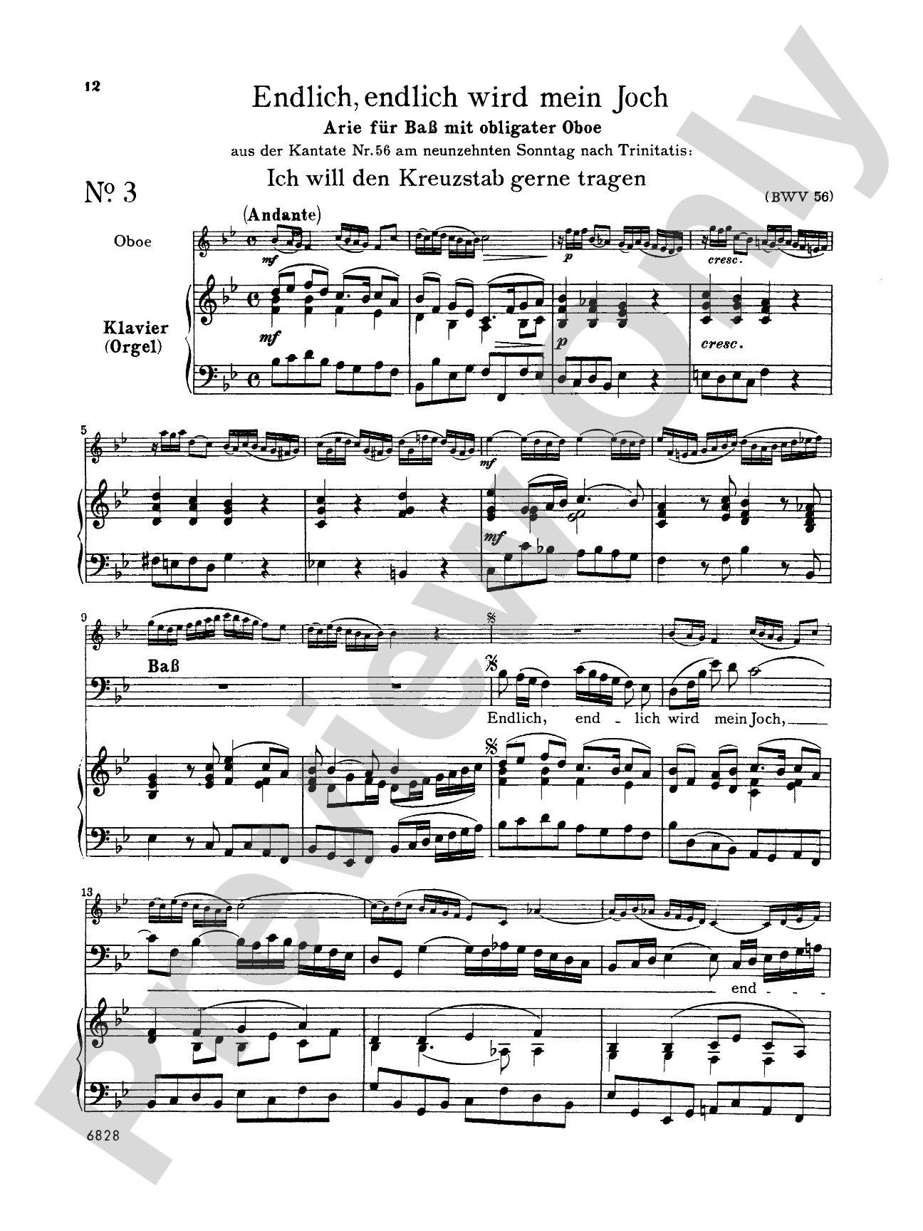Bach: 12 Bass Arias from Church Cantatas (German)