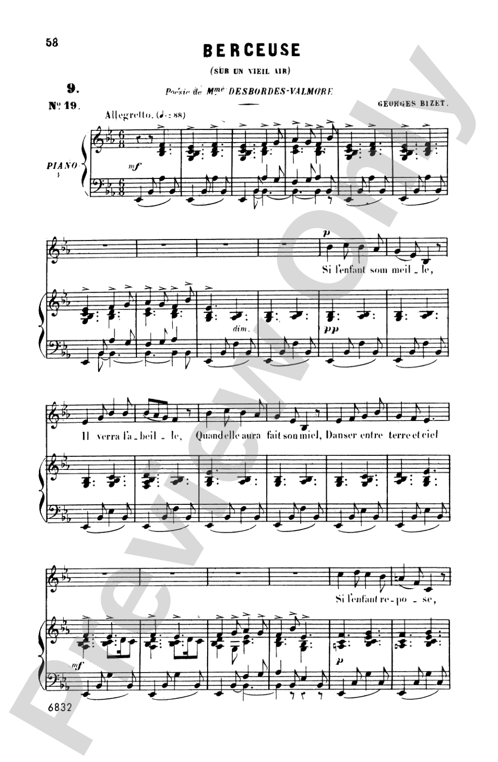 Bizet: Twenty Melodies-- Mezzo-Soprano or Baritone (French)