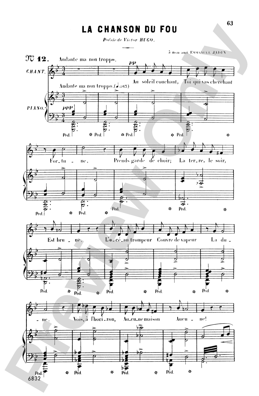 Bizet: Twenty Melodies-- Mezzo-Soprano or Baritone (French)