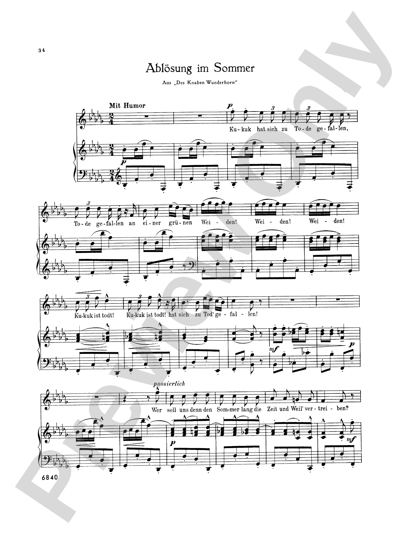Mahler: Fourteen Songs including Nine from "Des Knaben Wunderhorn", High Voice (German)