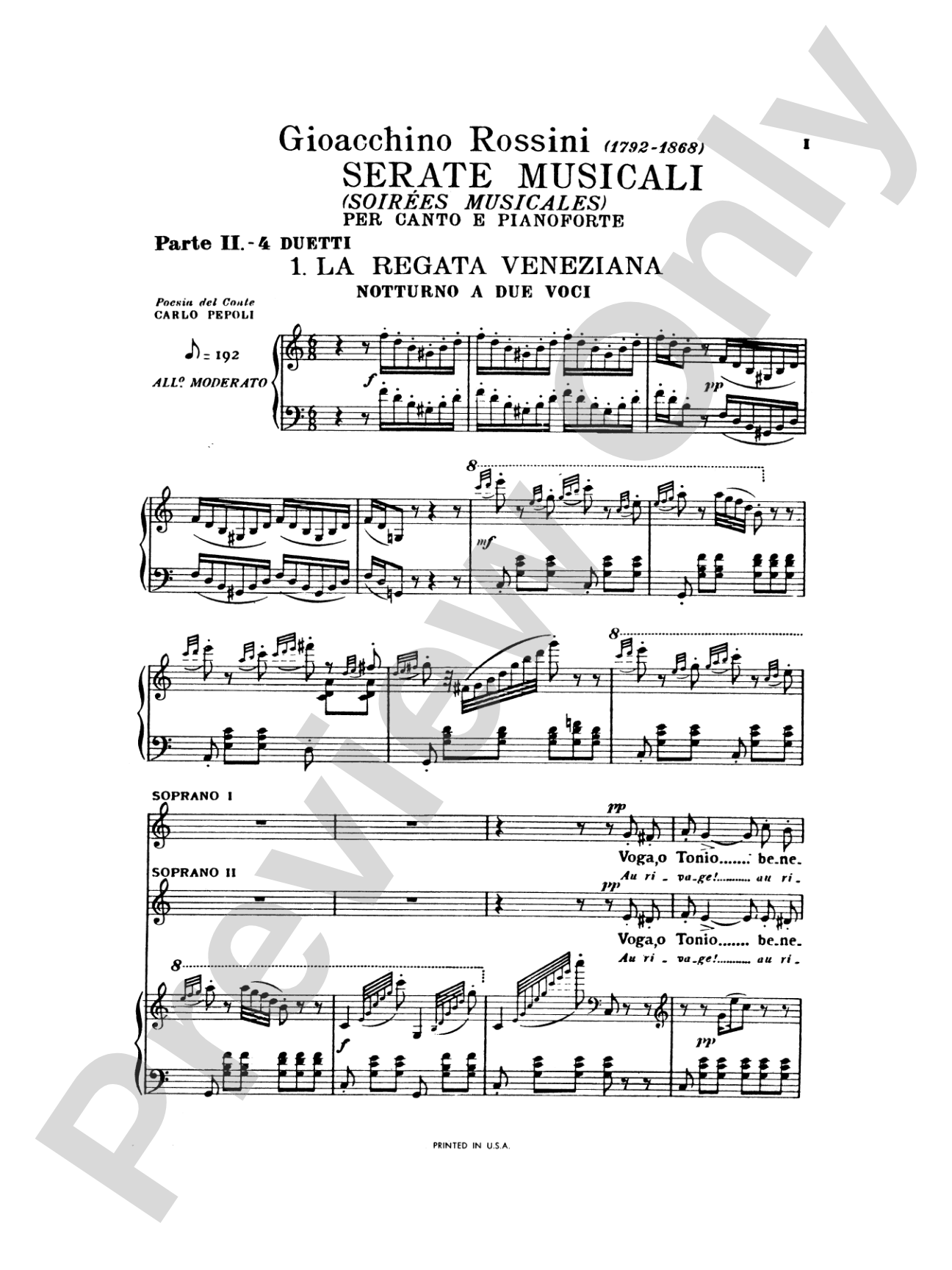 Rossini: Soirées Musicales, Volume II (Italian/French): Nos. 1 & 2 for 2 Sopranos, No. 3 for Soprano & Tenor, No. 4 for Tenor & Bass Voice Octavo-Size Book