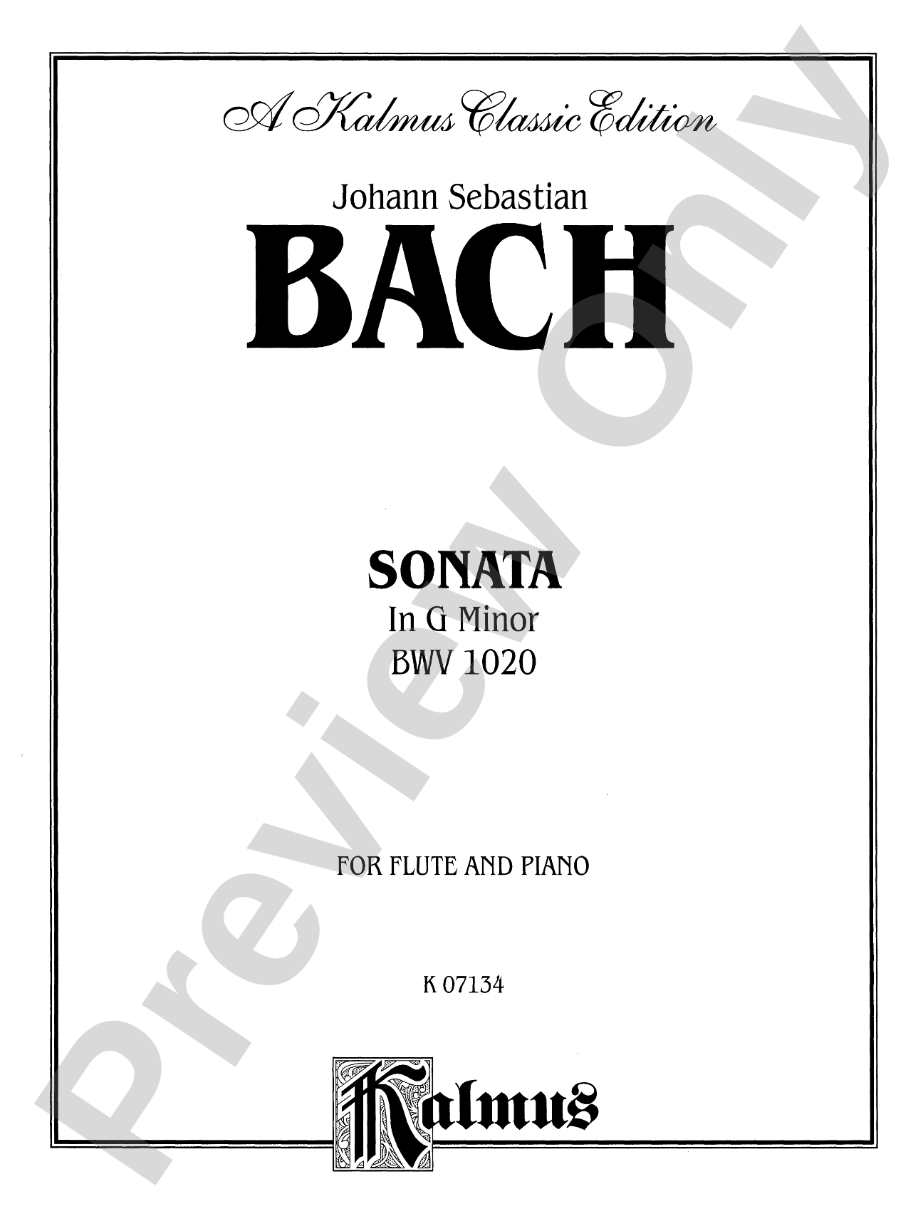 Bach: Sonata in G Minor, BWV 1020: Flute Part(s)