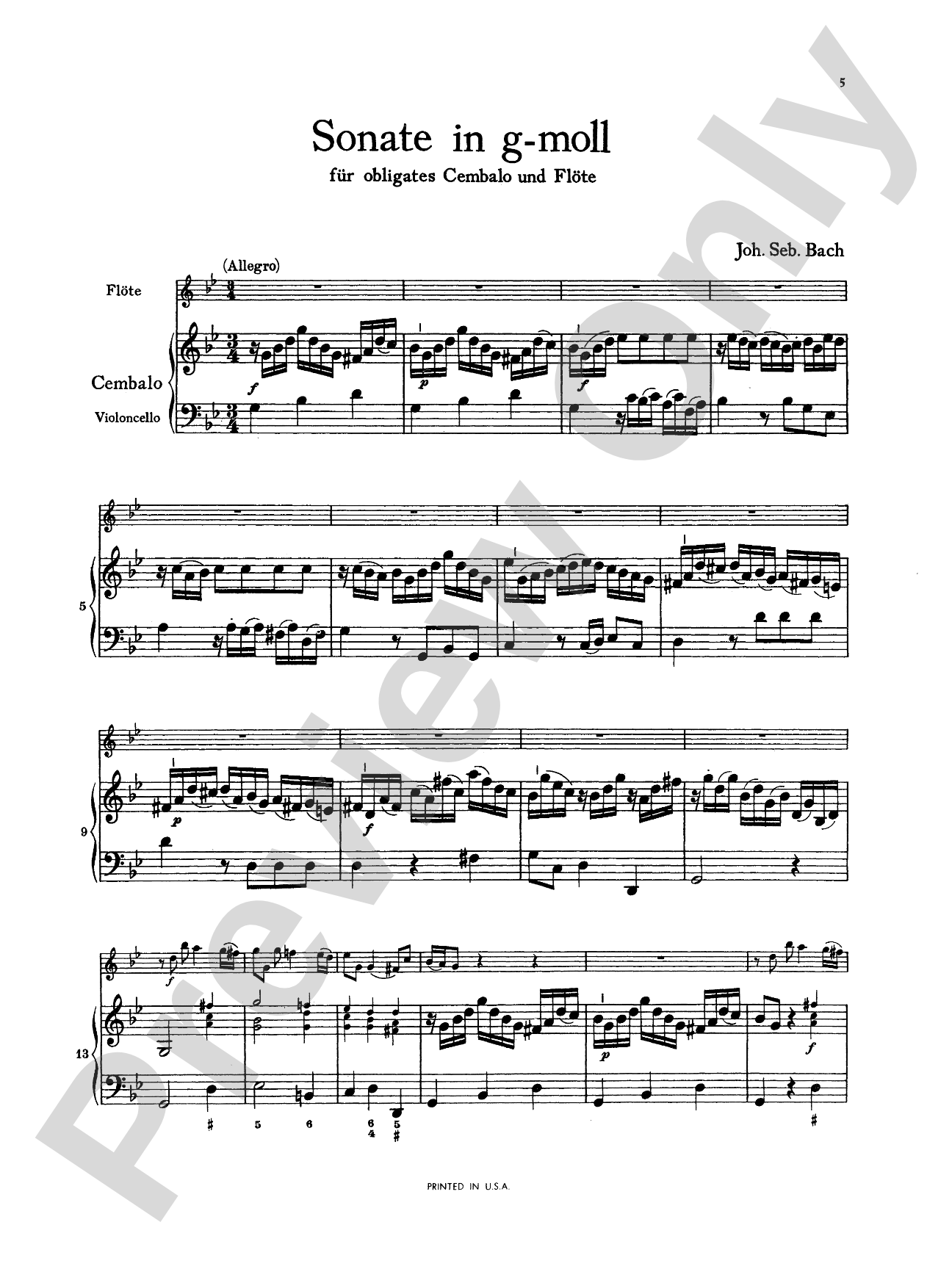 Bach: Sonata in G Minor, BWV 1020: Flute Part(s)