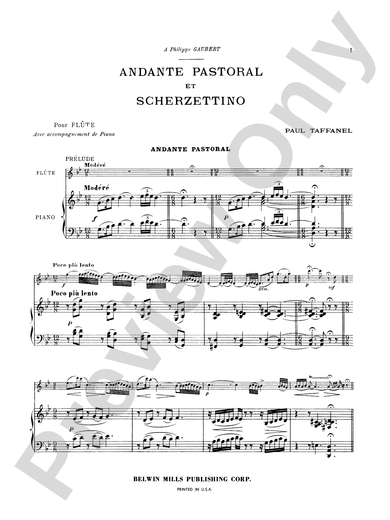 Taffanel: Andante Pastoral and Scherzettino: Flute Part(s)