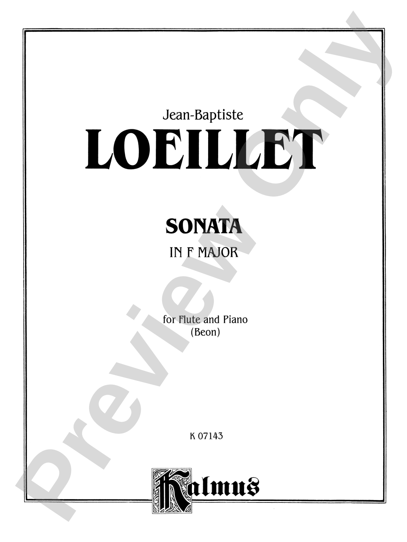 Loeillet: Sonata in F Major (Arr. Beon): Flute Part(s)