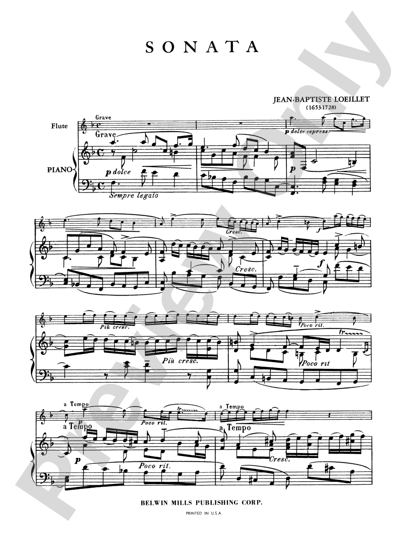 Loeillet: Sonata in F Major (Arr. Beon): Flute Part(s)