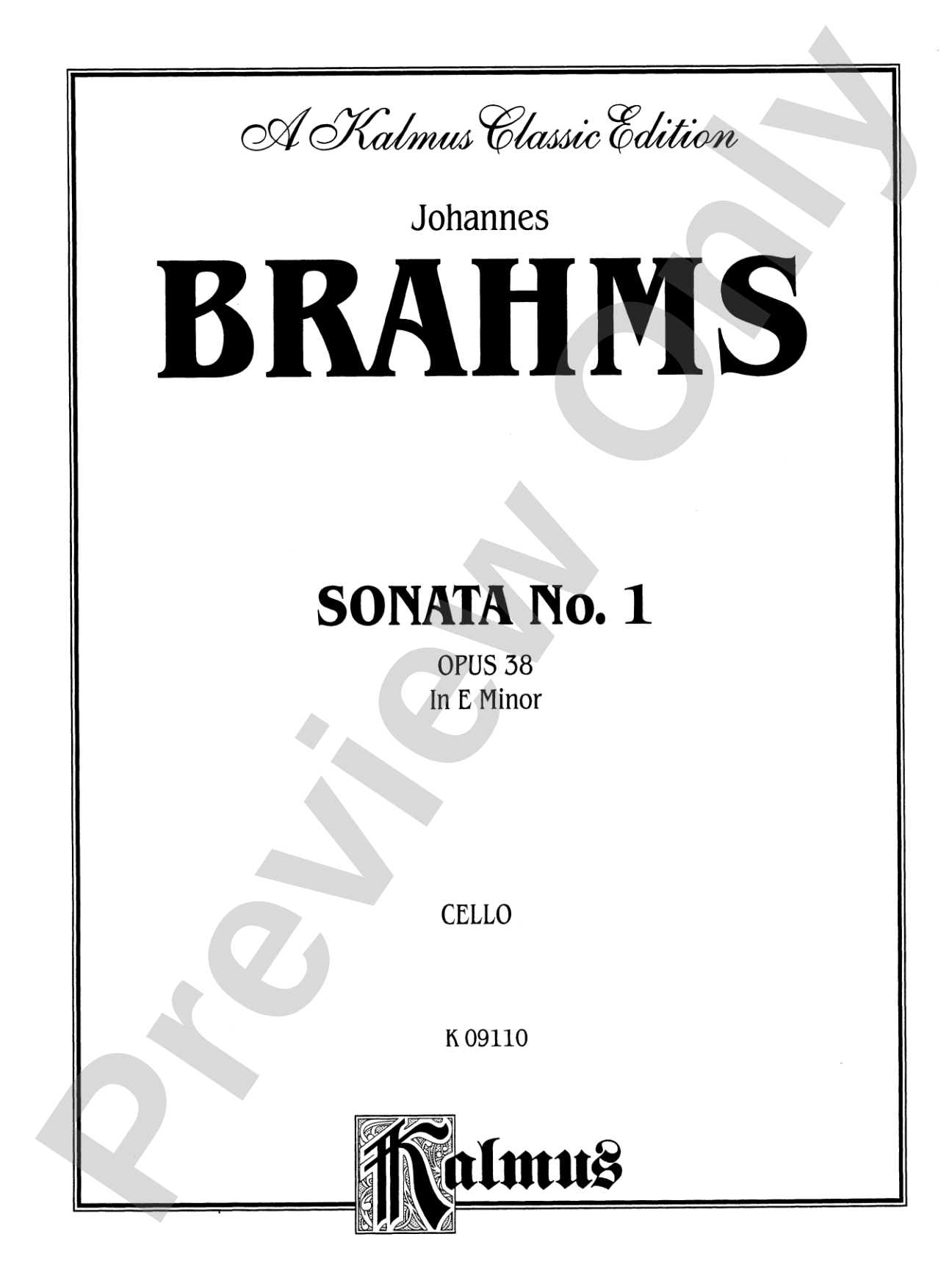 Brahms: Sonata No. 1 in E Minor, Op. 38: Cello Book