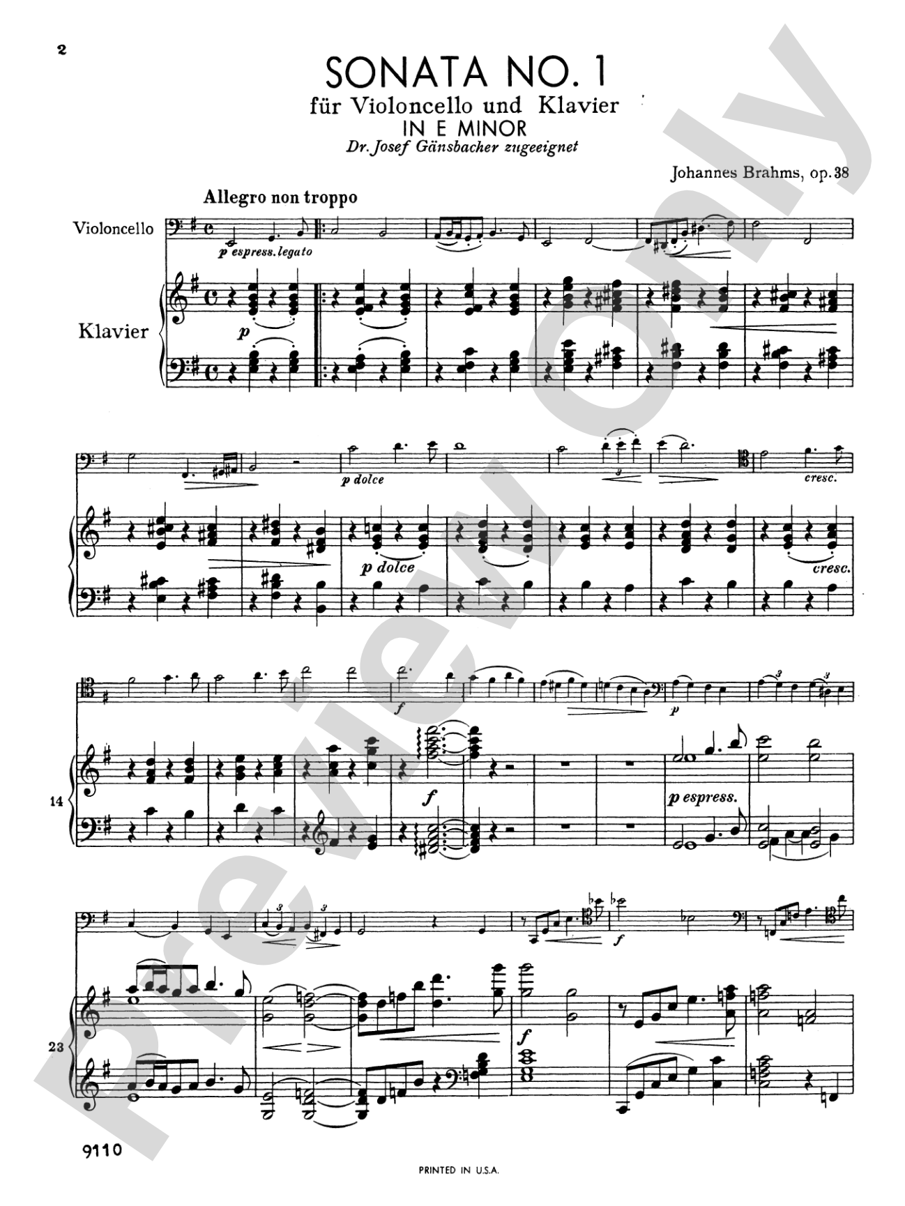 Brahms: Sonata No. 1 in E Minor, Op. 38