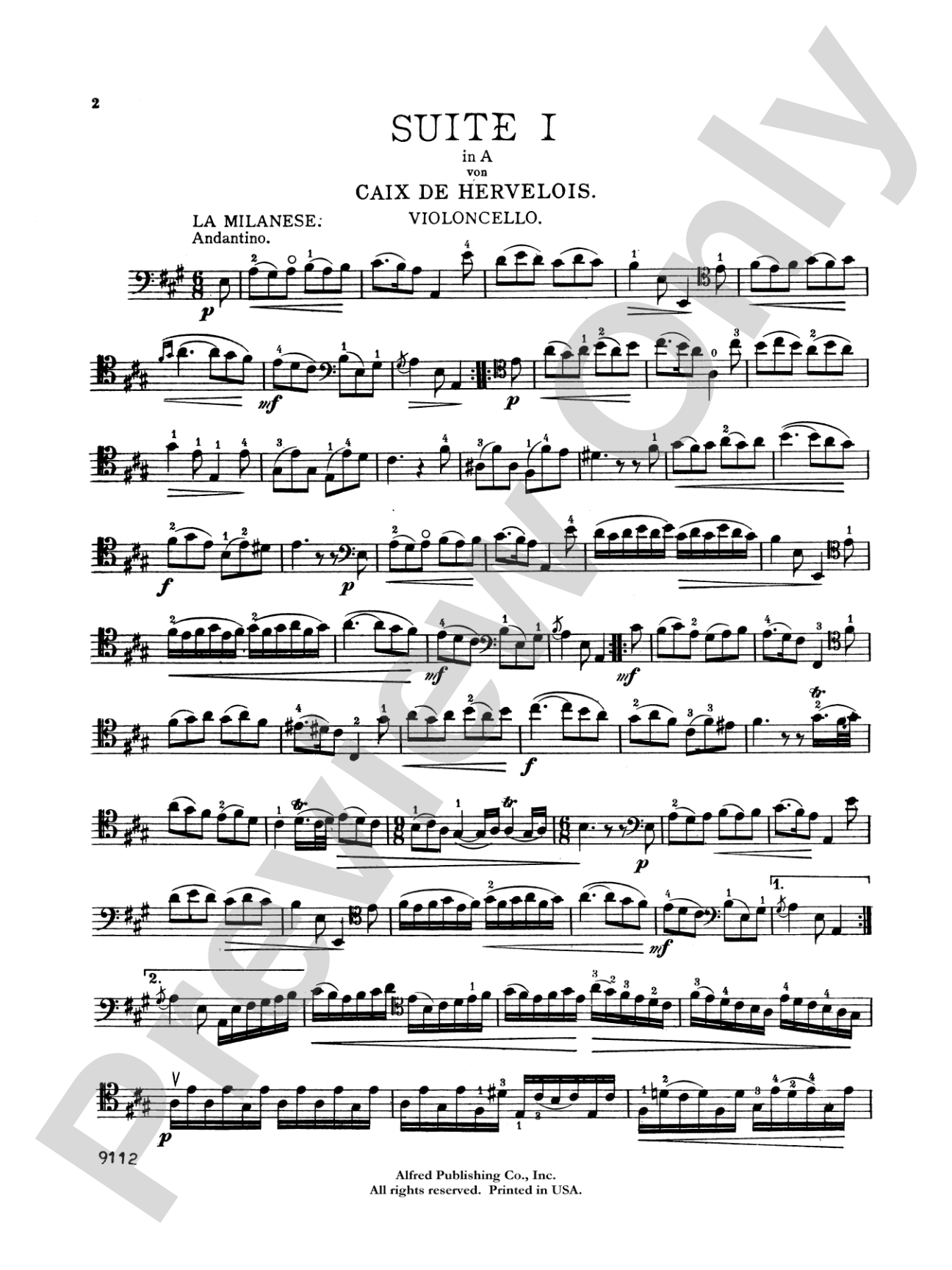 Hervelois: Suite No. 1 in A Major: Cello