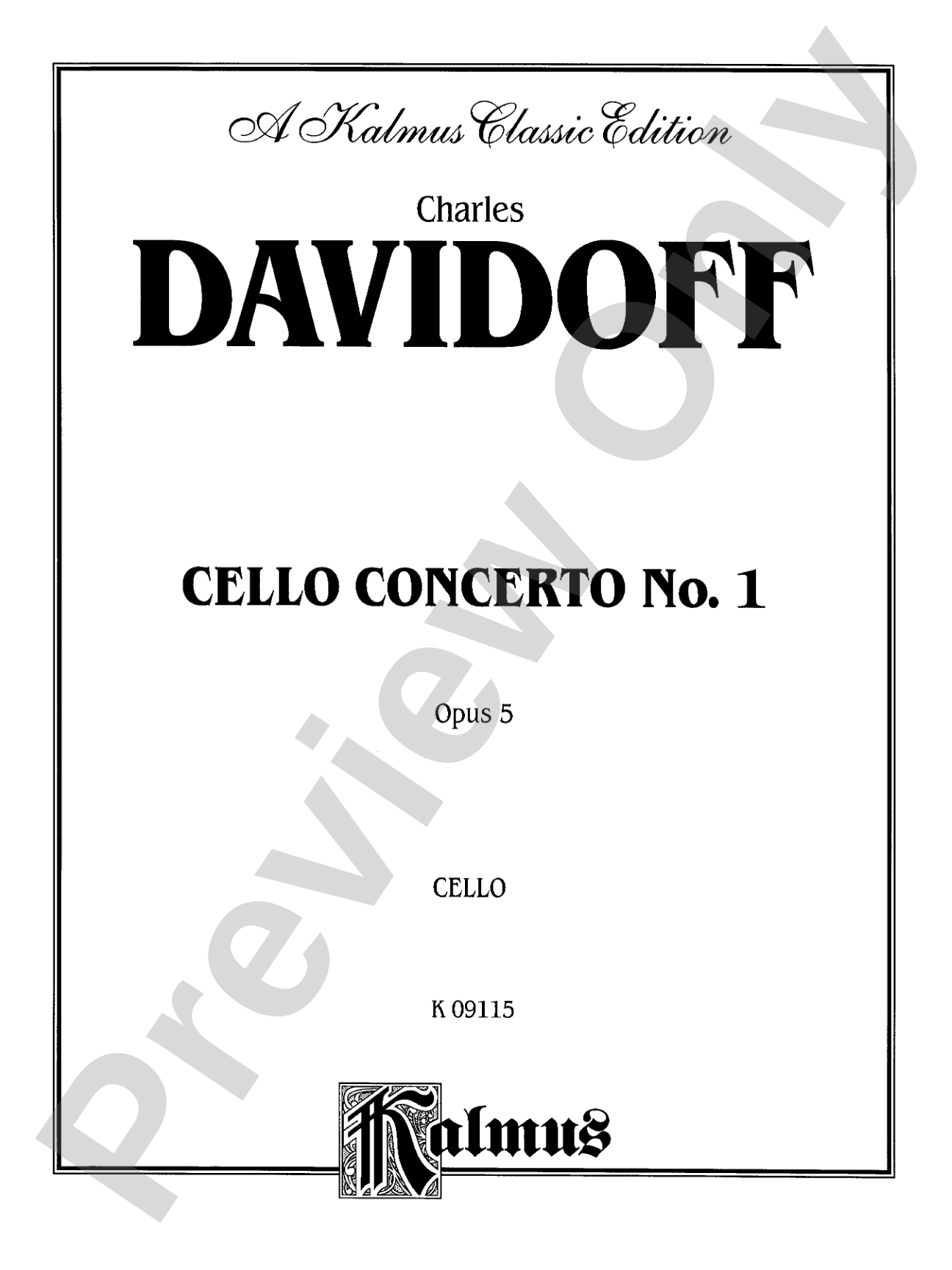 Davidoff: Cello Concerto No. 1: Cello Book