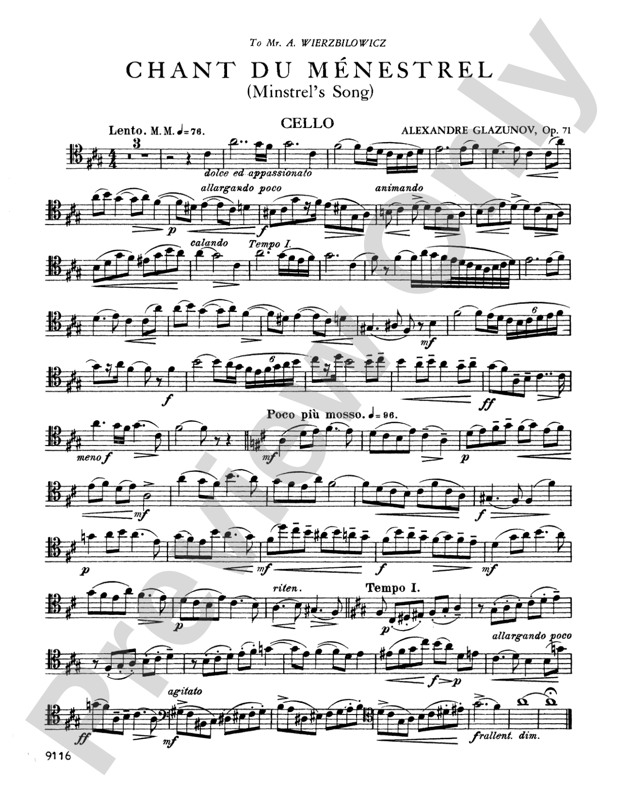 Glazunov: Chant du Ménestrel, Op. 71: Cello Book