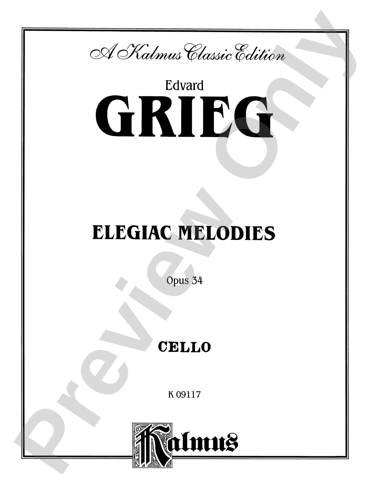 Grieg: Elegiac Melodies, Op. 34: Cello Book
