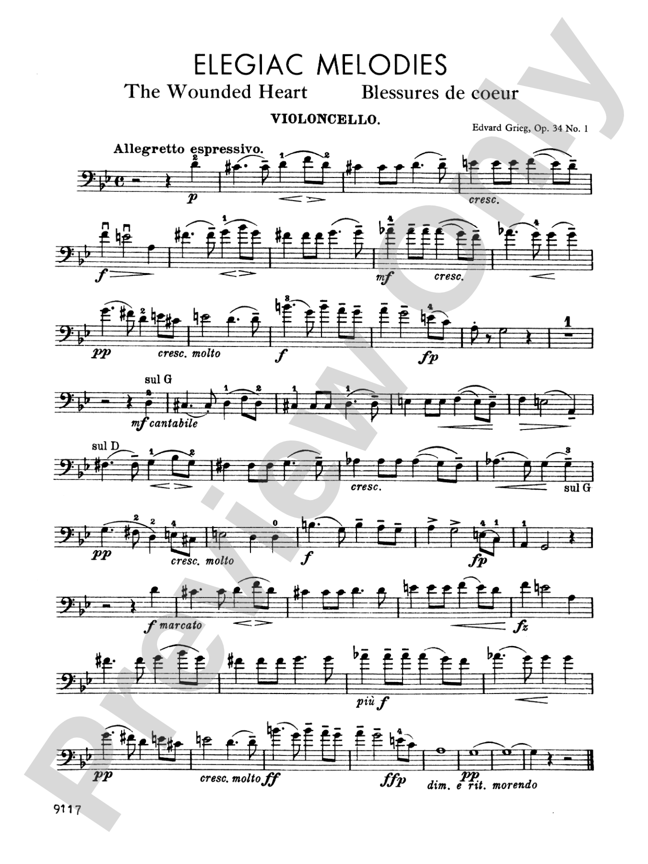 Grieg: Elegiac Melodies, Op. 34: Cello Book