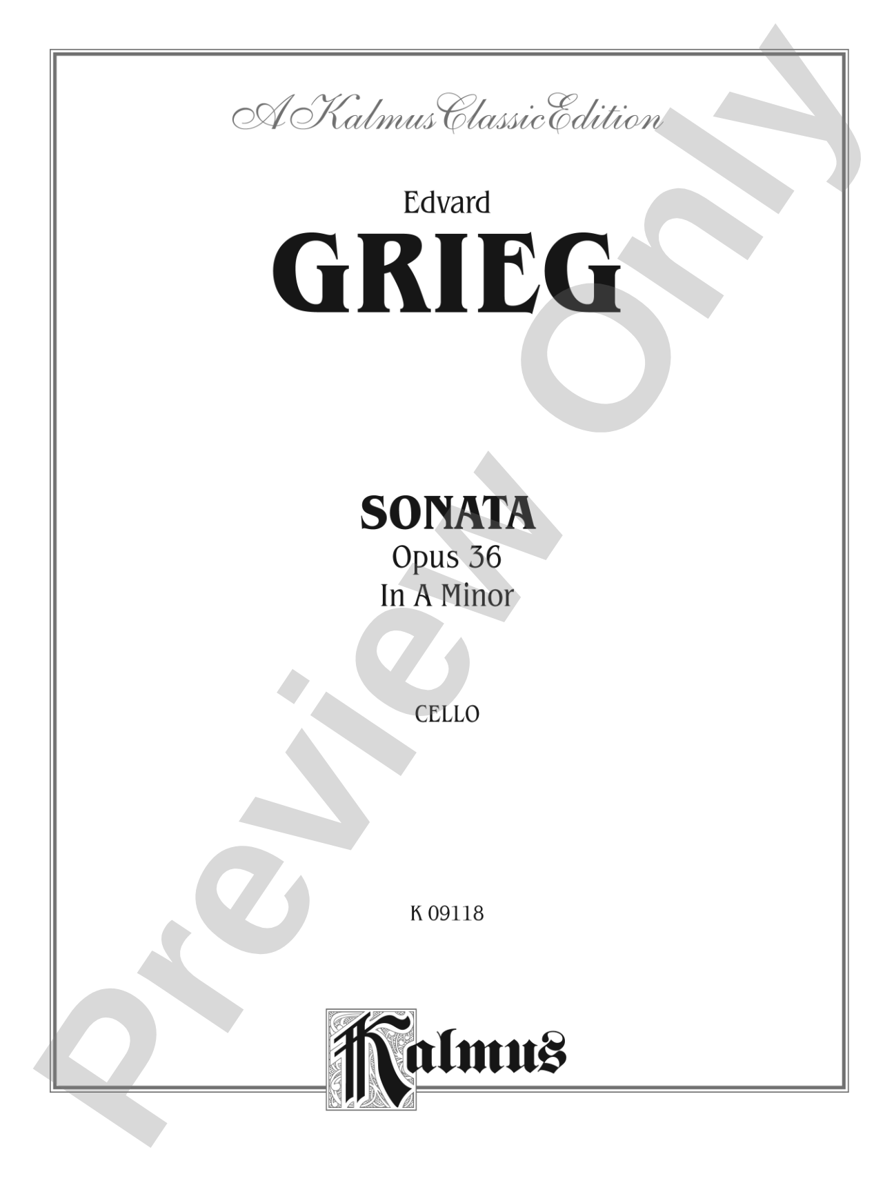 Grieg: Cello Sonata in A Minor, Op. 36: Cello Book