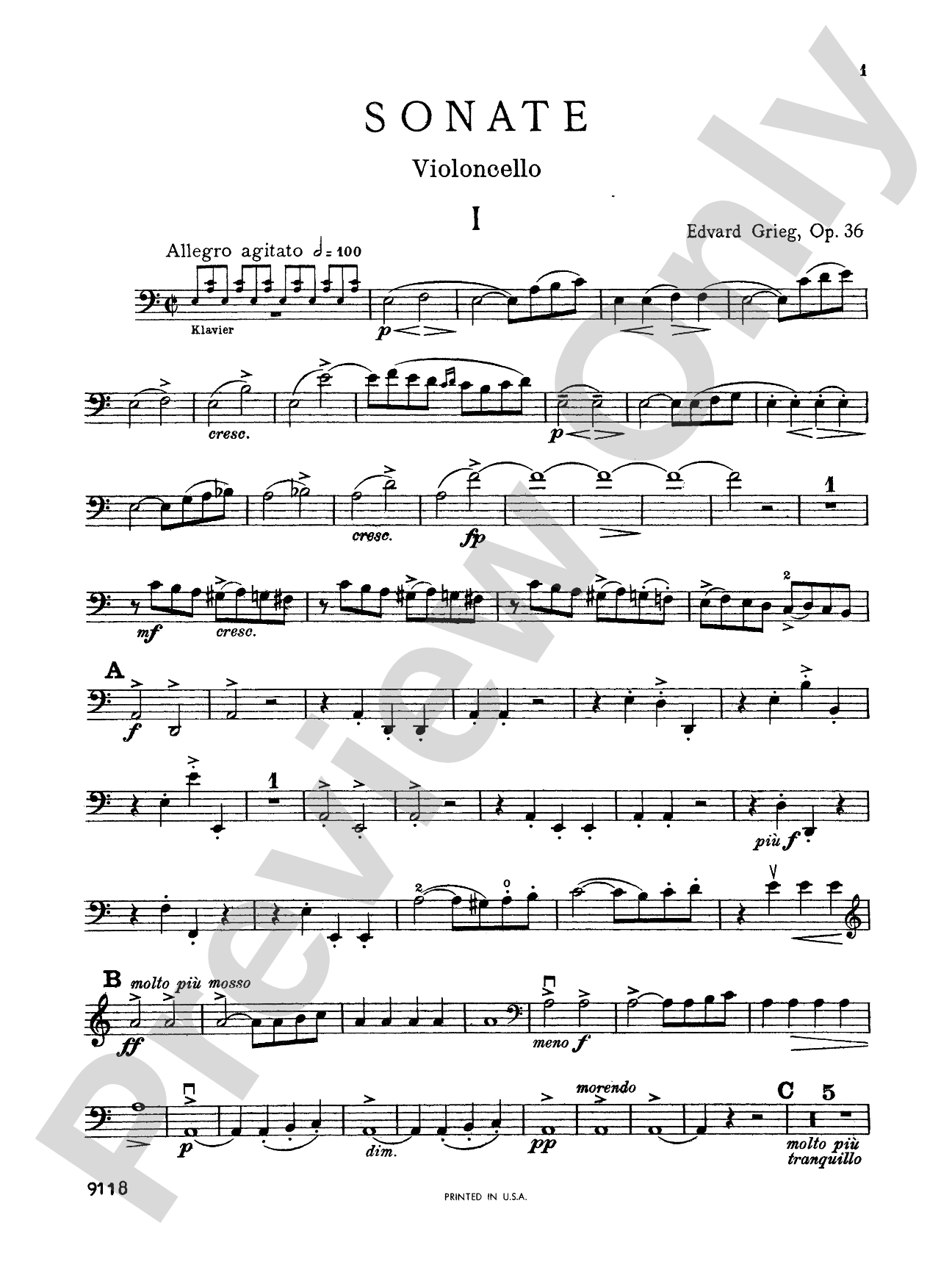 Grieg: Cello Sonata in A Minor, Op. 36: Cello Book