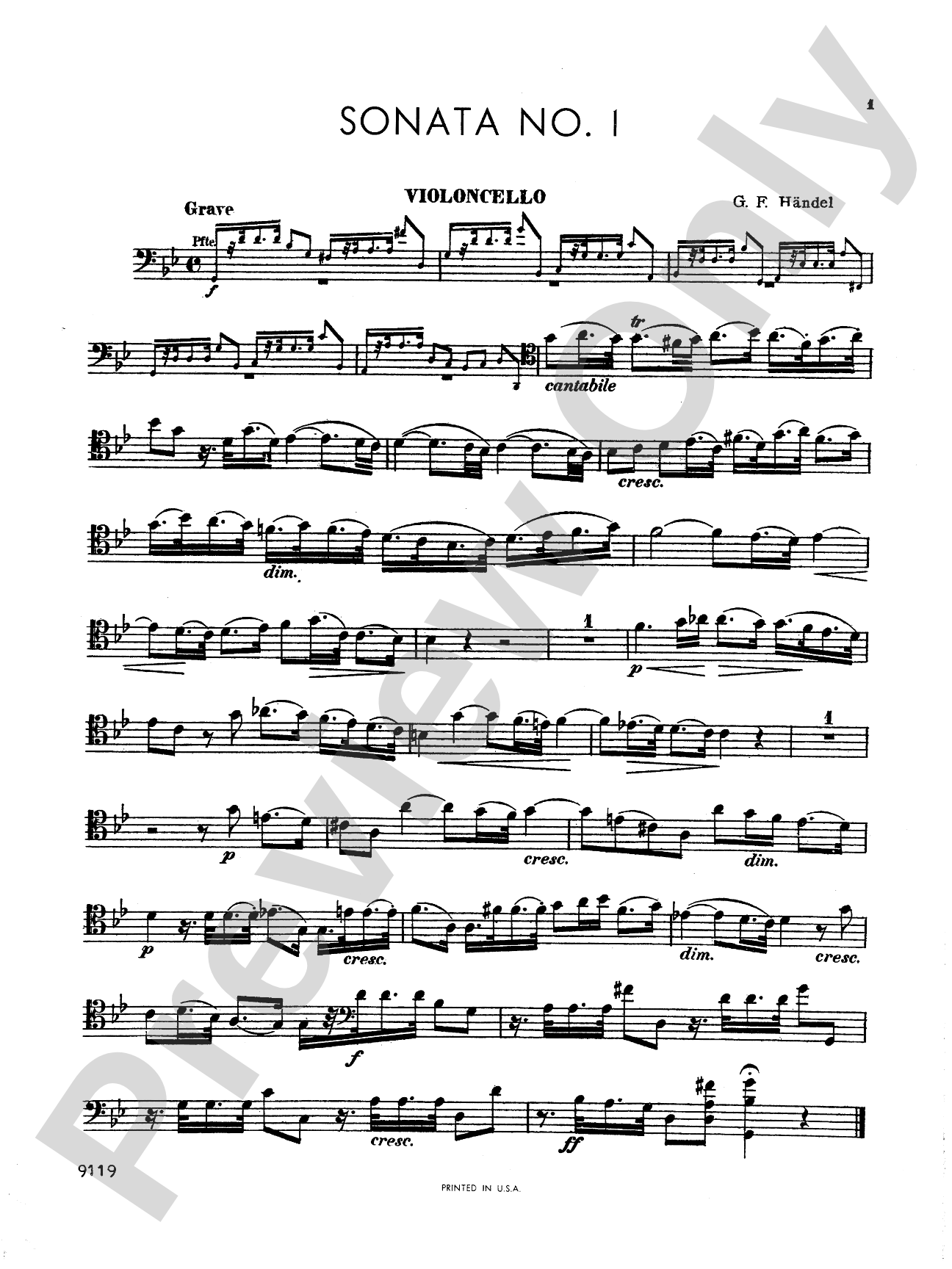 Handel: Sonata No. 1 in G Minor: Cello Book