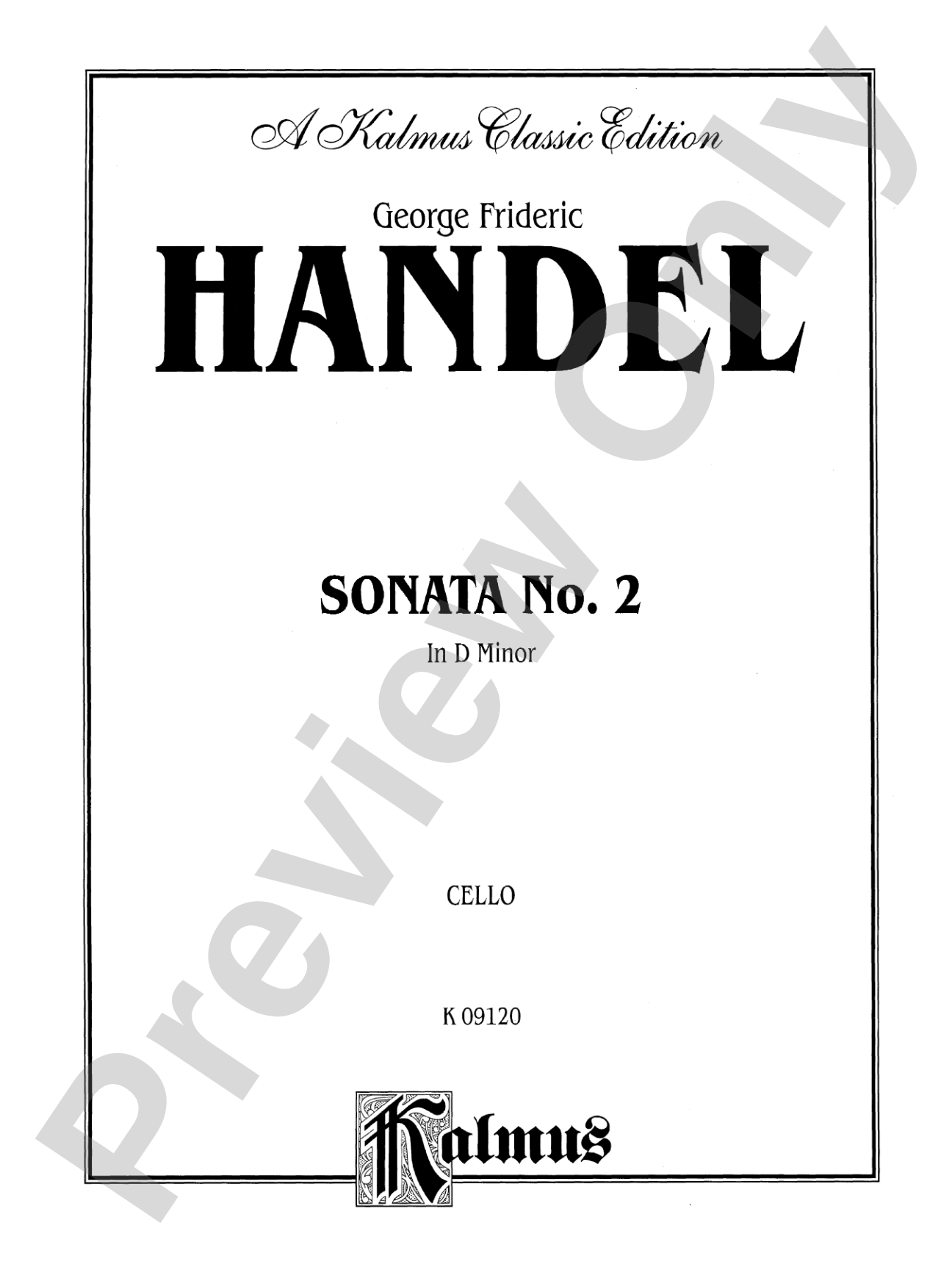 Handel: Sonata No. 2 in D Minor: Cello Book