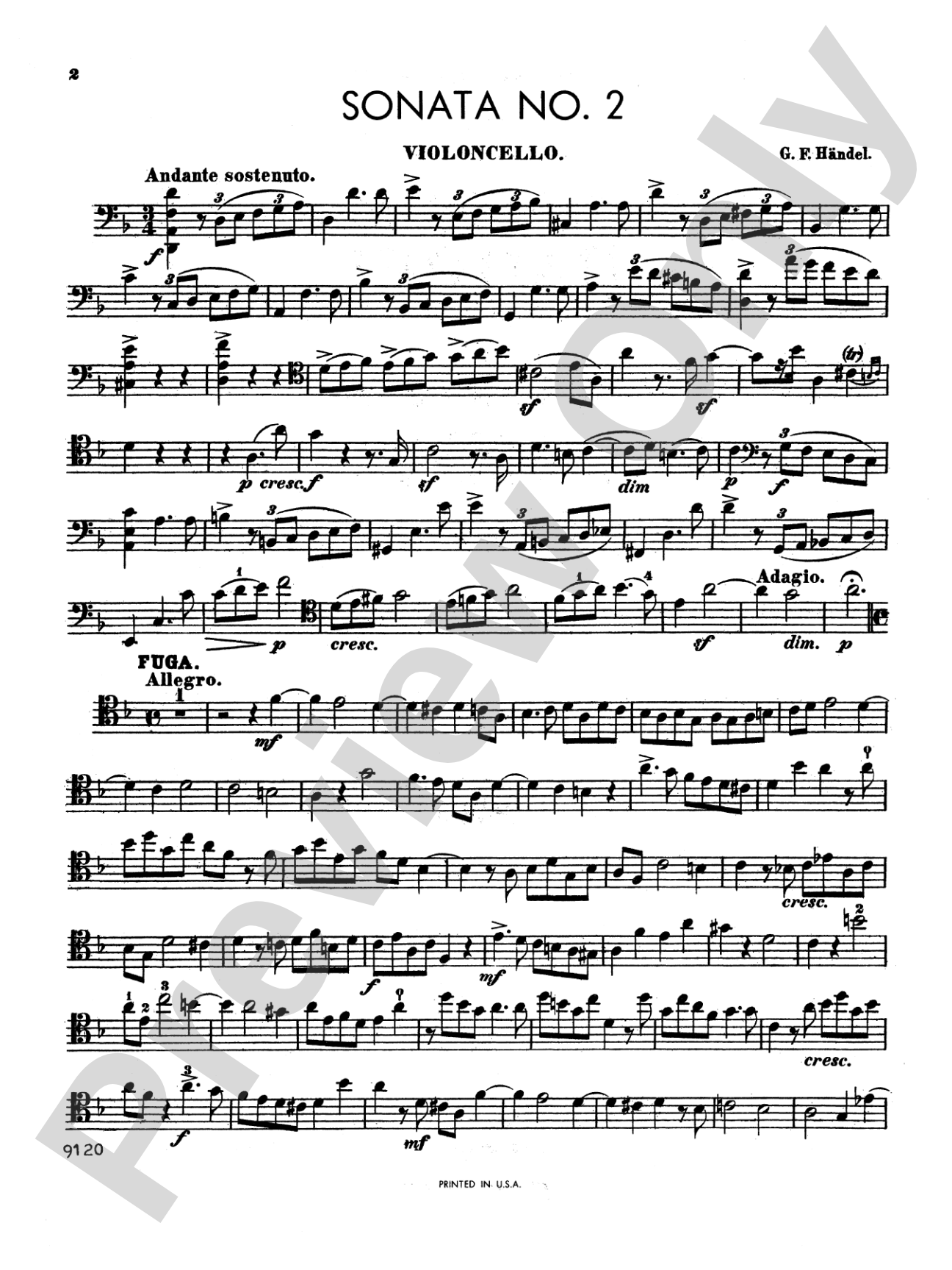 Handel: Sonata No. 2 in D Minor: Cello Book