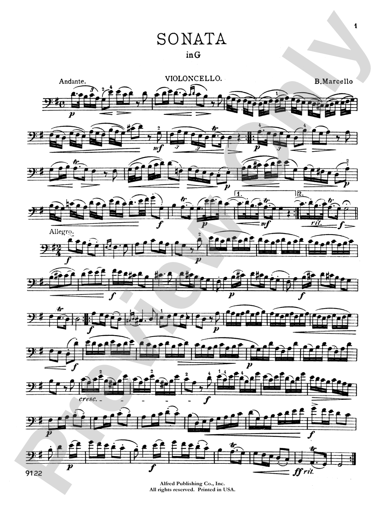 Marcello: Two Sonatas in G and C: Cello Part(s)
