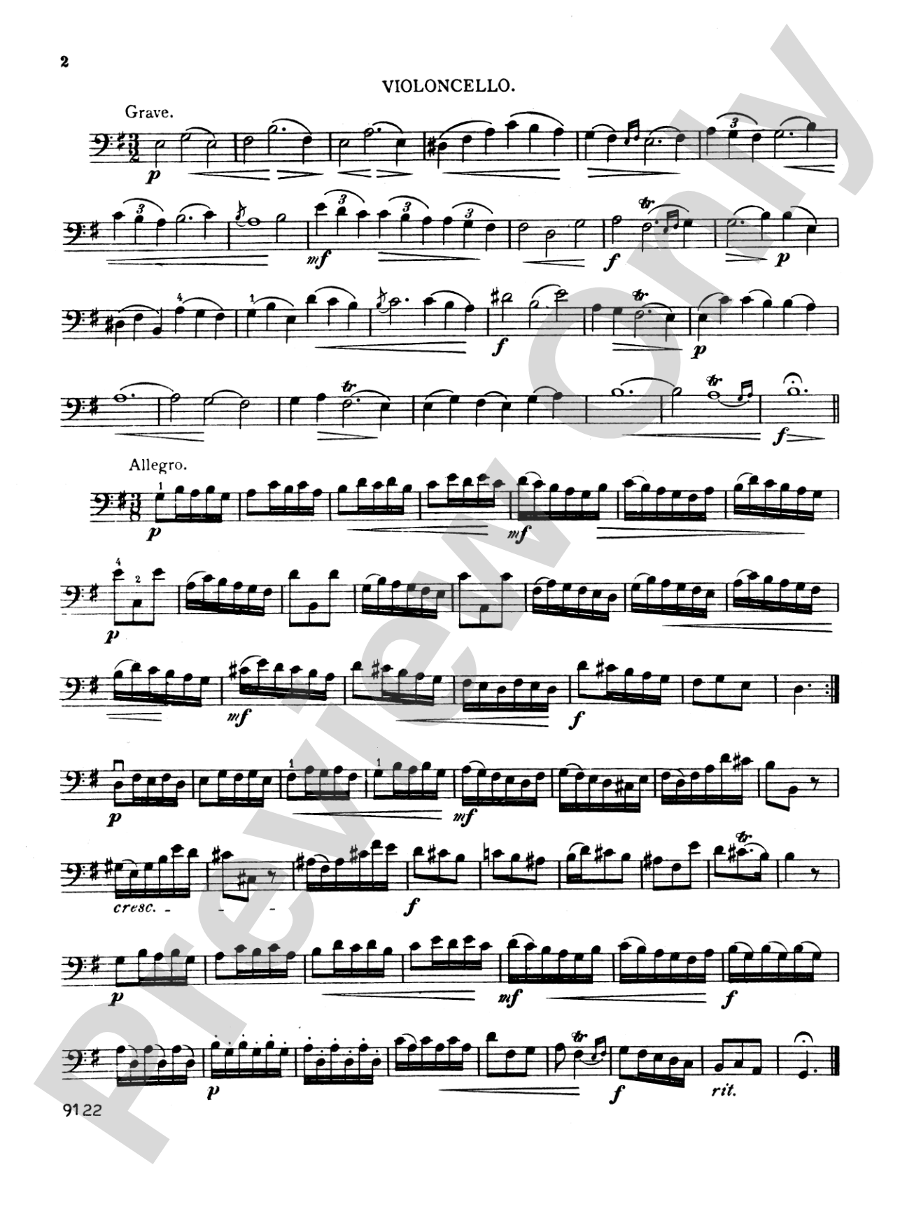 Marcello: Two Sonatas in G and C: Cello Part(s)