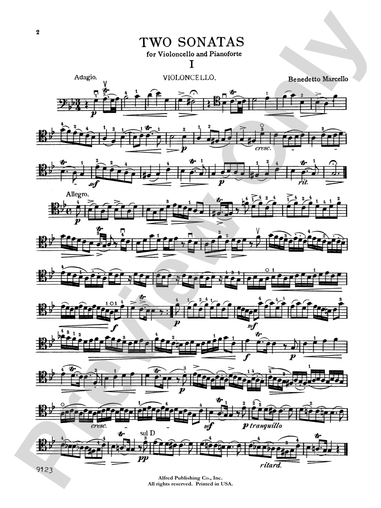 Marcello: Two Sonatas in G Minor and F Major: Cello Part(s)