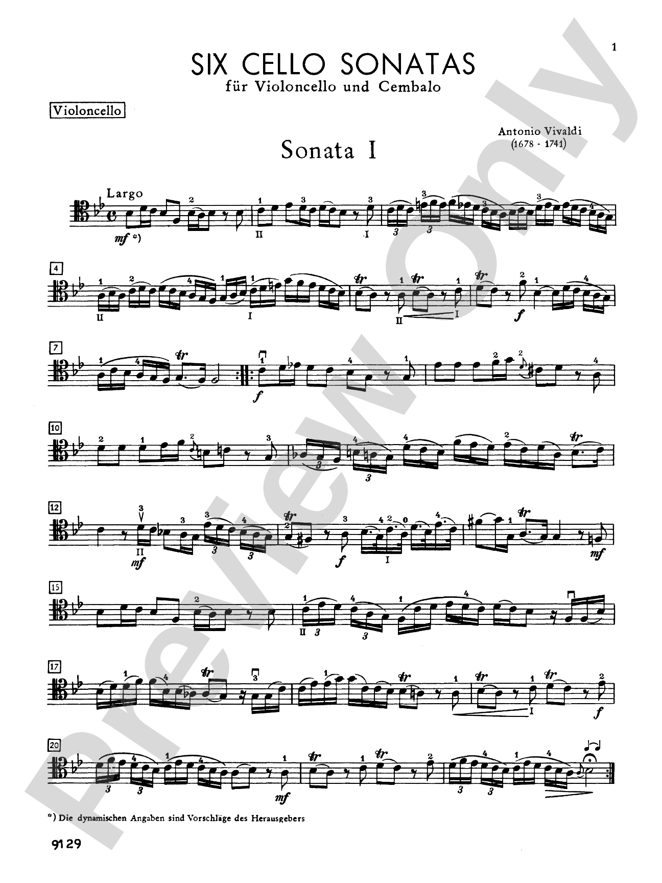 Vivaldi: Six Sonatas for Cello and Basso Continuo: Cello Book