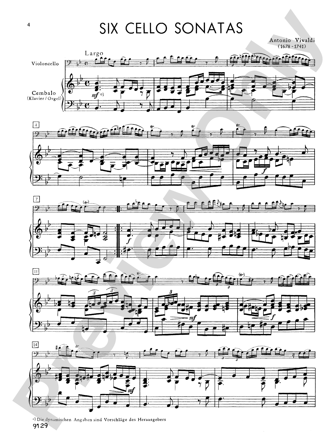 Vivaldi: Six Sonatas for Cello and Basso Continuo
