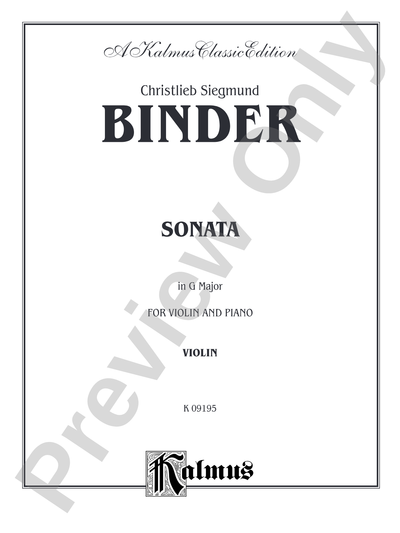 Binder: Sonata in G Major: Violin