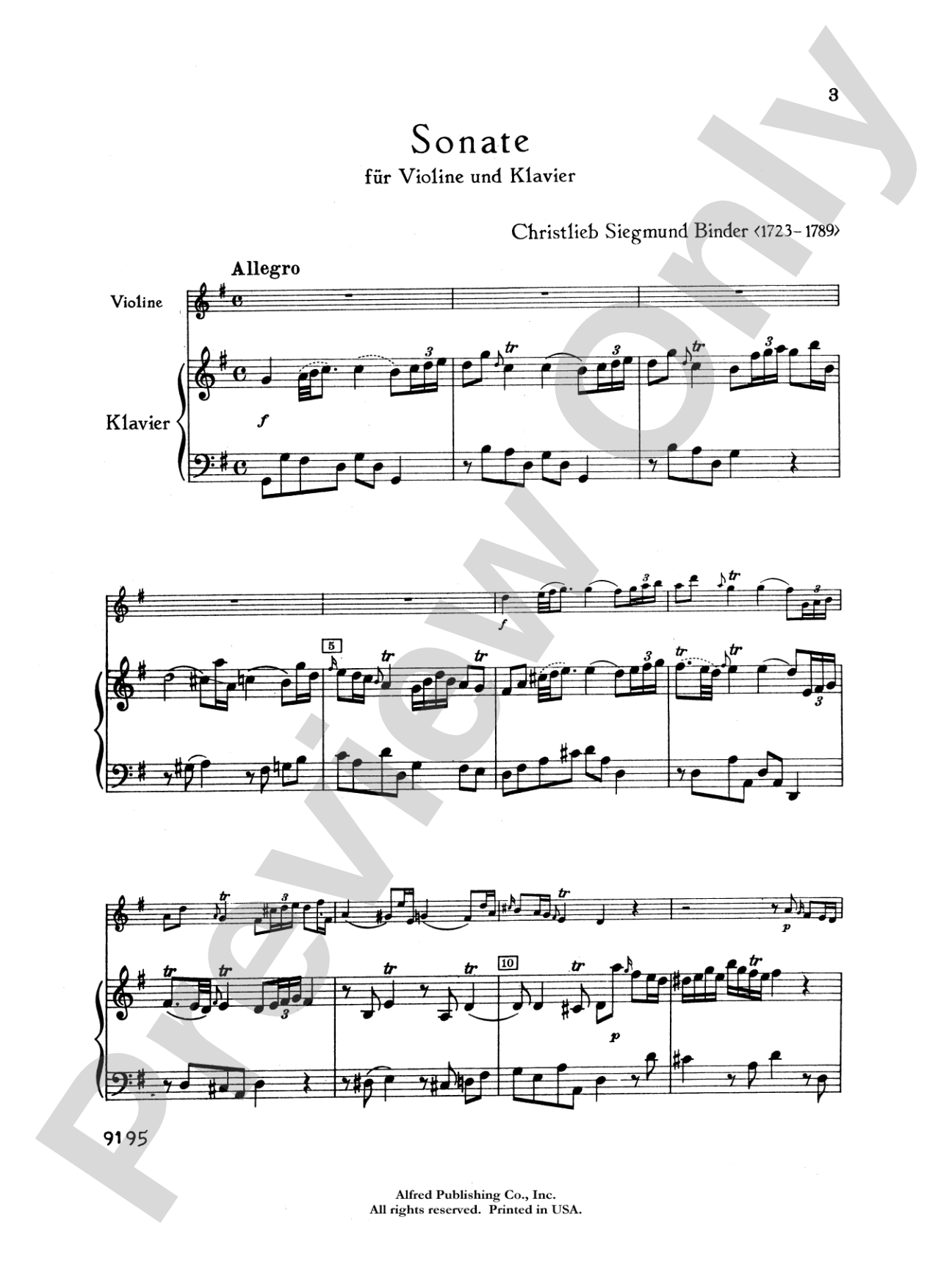 Binder: Sonata in G Major