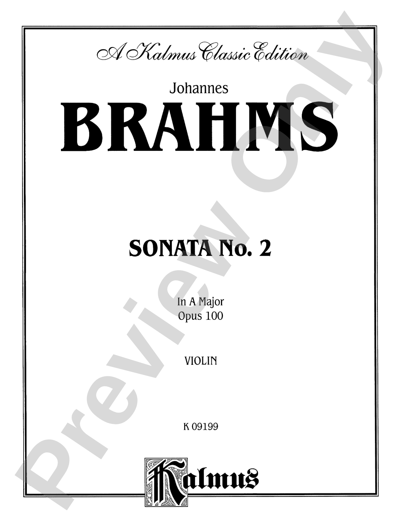 Brahms: Sonata in A Major, Op. 100: Violin Book