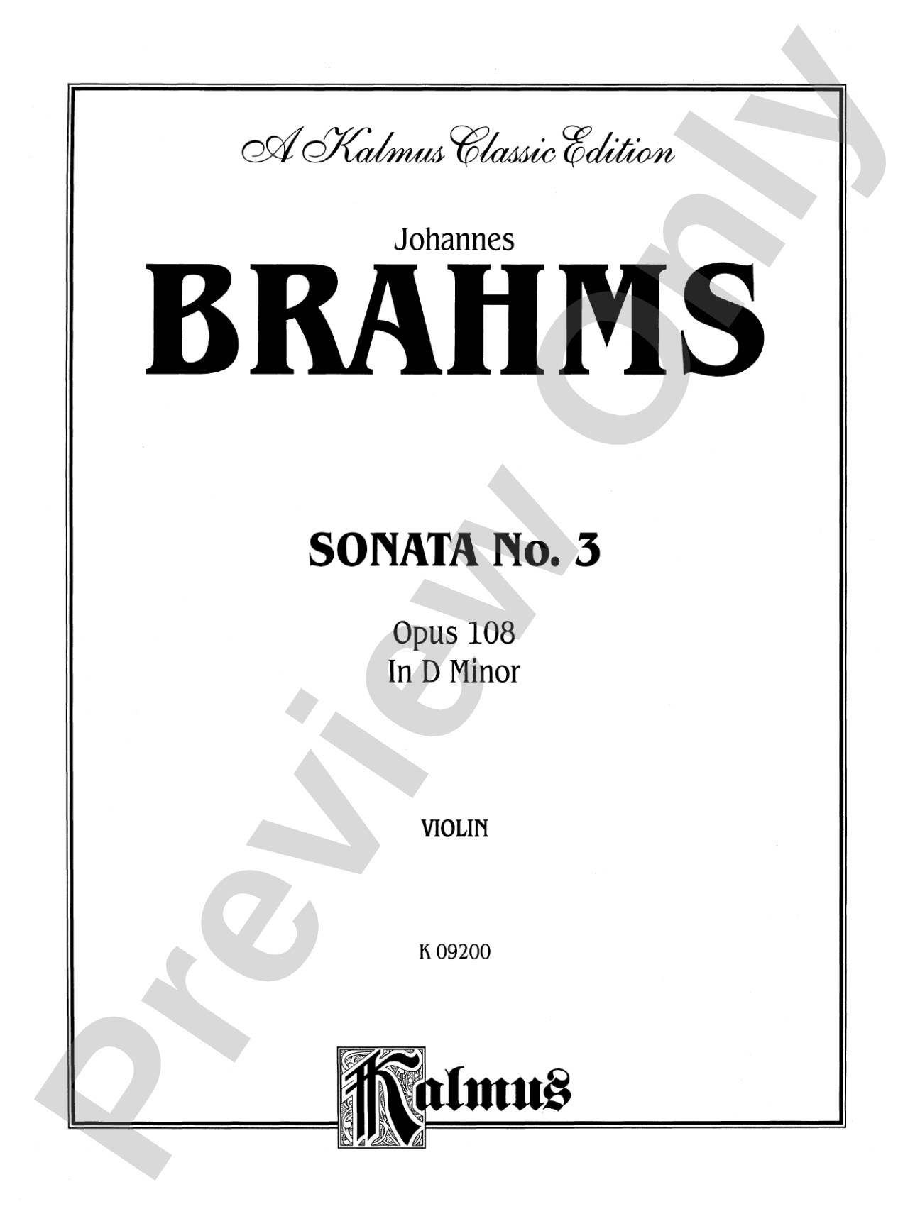 Brahms: Sonata in D Minor, Op. 108: Violin Book
