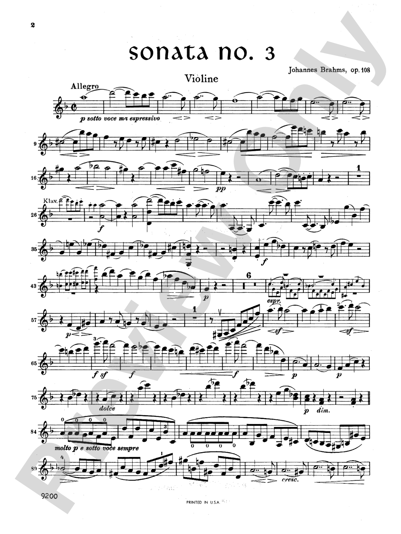 Brahms: Sonata in D Minor, Op. 108: Violin Book