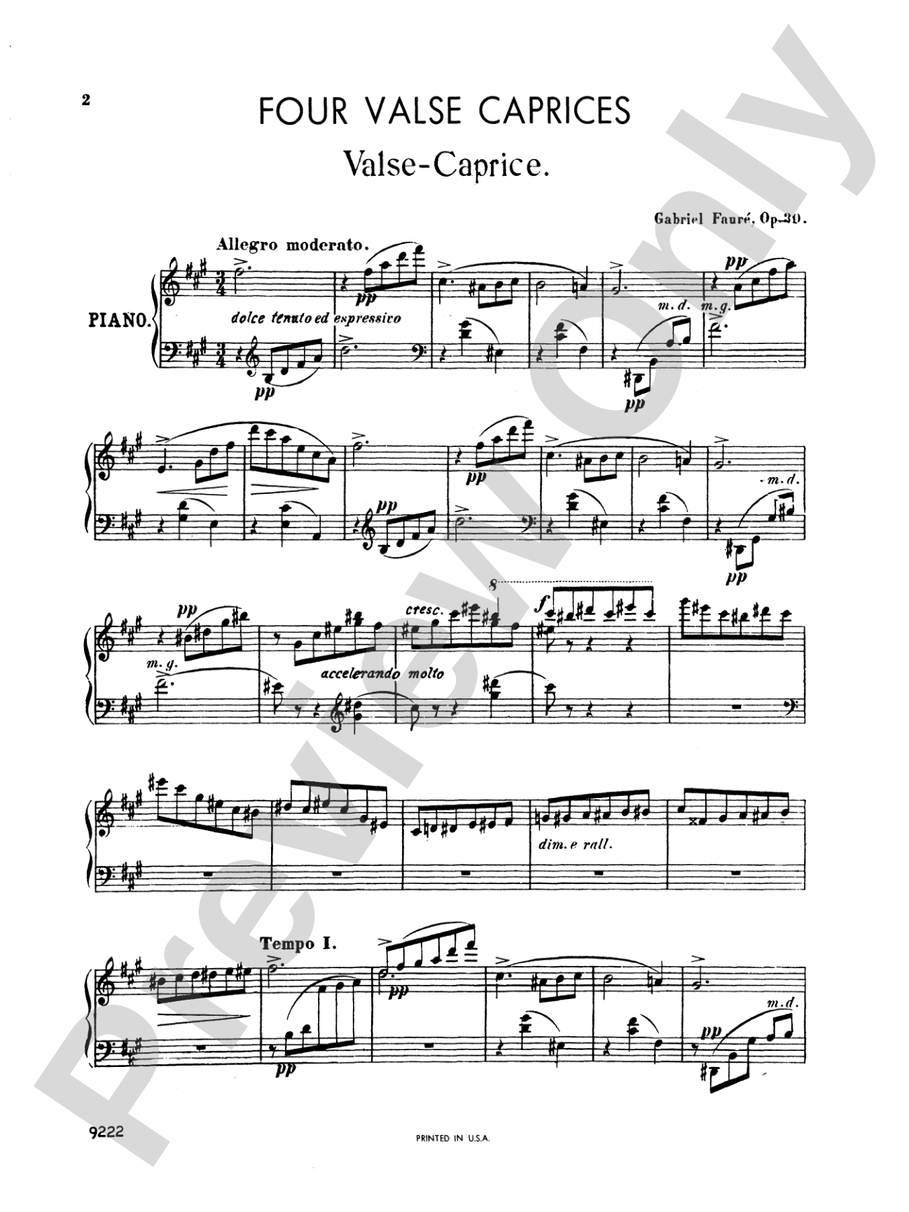 Fauré: Four Valse Caprices, Op. 30, 38, 59, 62: Piano Book