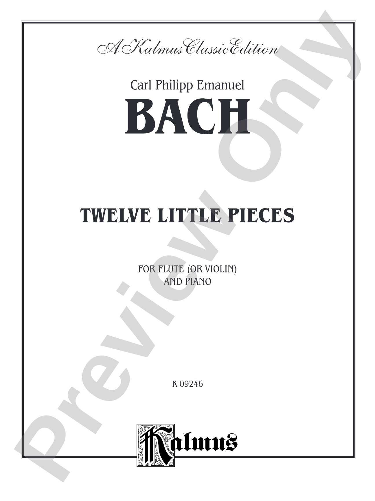 Bach: Twelve Little Pieces: Flute (or Violin) & Piano Part(s)