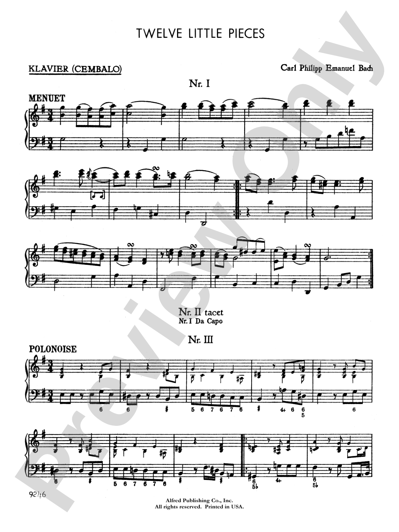 Bach: Twelve Little Pieces: Flute (or Violin) & Piano Part(s)
