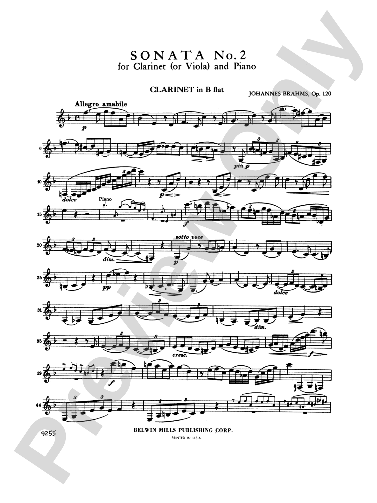 Brahms: Sonata No. 2 in E flat Major, Op. 120: Viola Parts