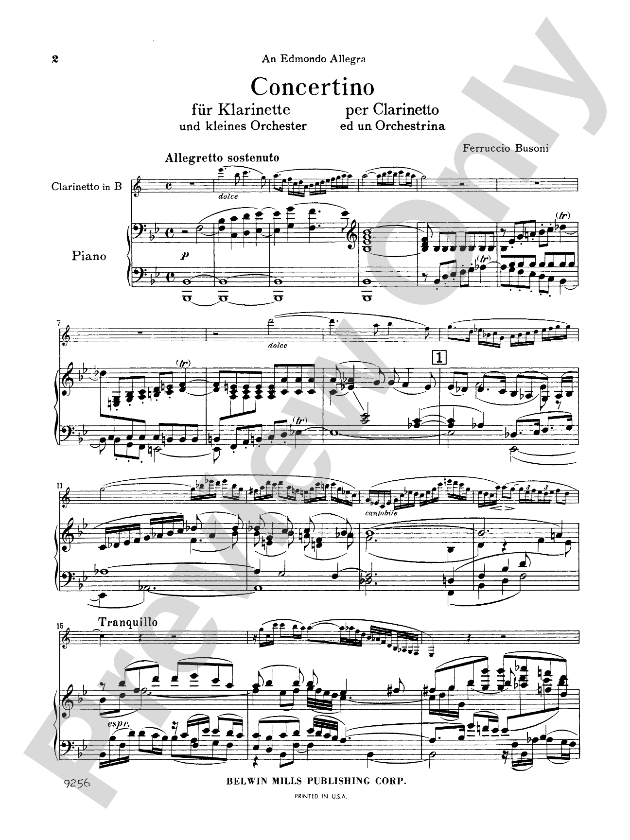 Busoni: Concertino: Clarinet Part(s)