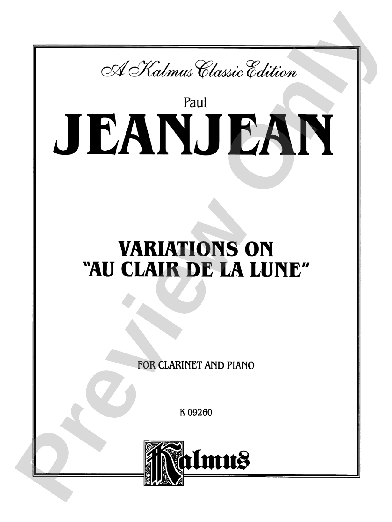 Jeanjean: Variations on "Au Clair de la Lune": Clarinet Part(s)