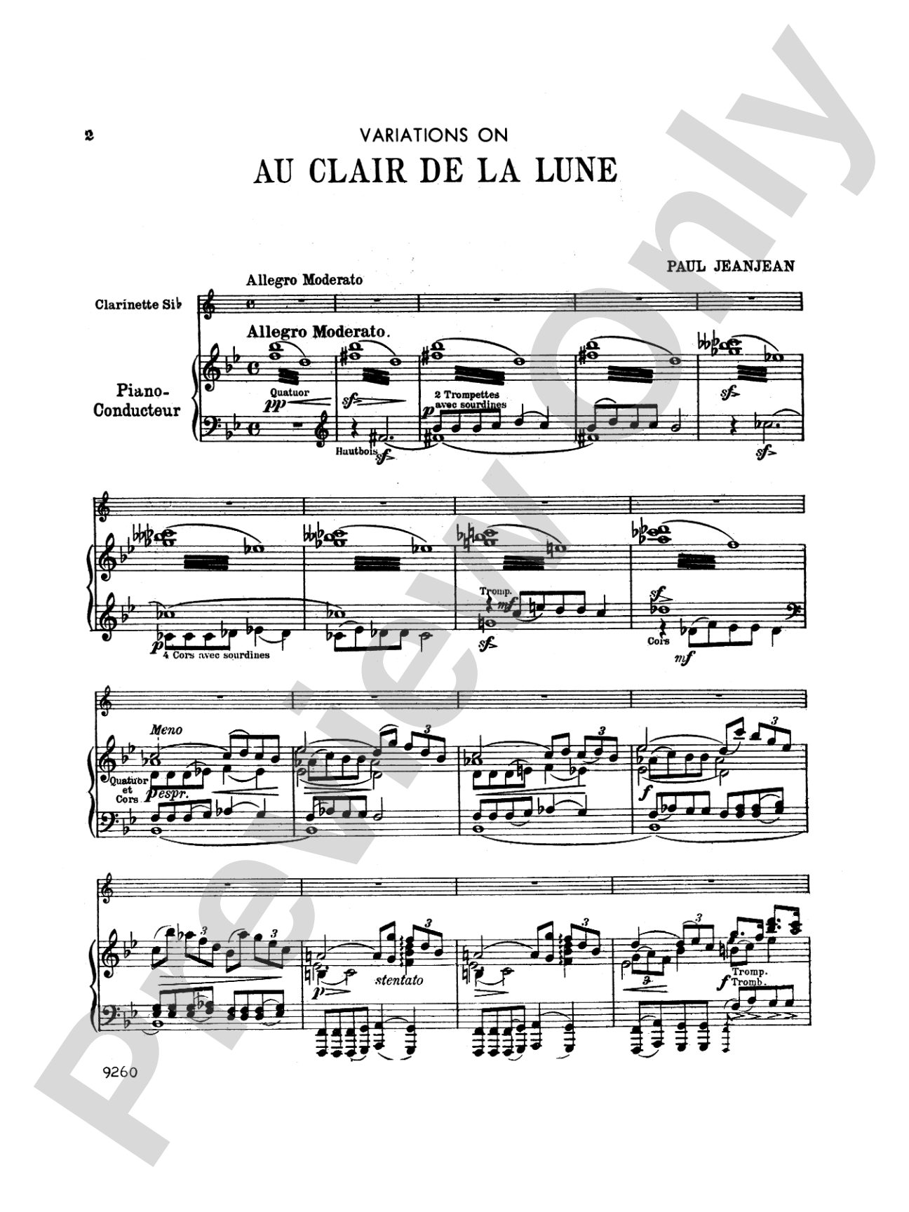 Jeanjean: Variations on "Au Clair de la Lune": Clarinet Part(s)