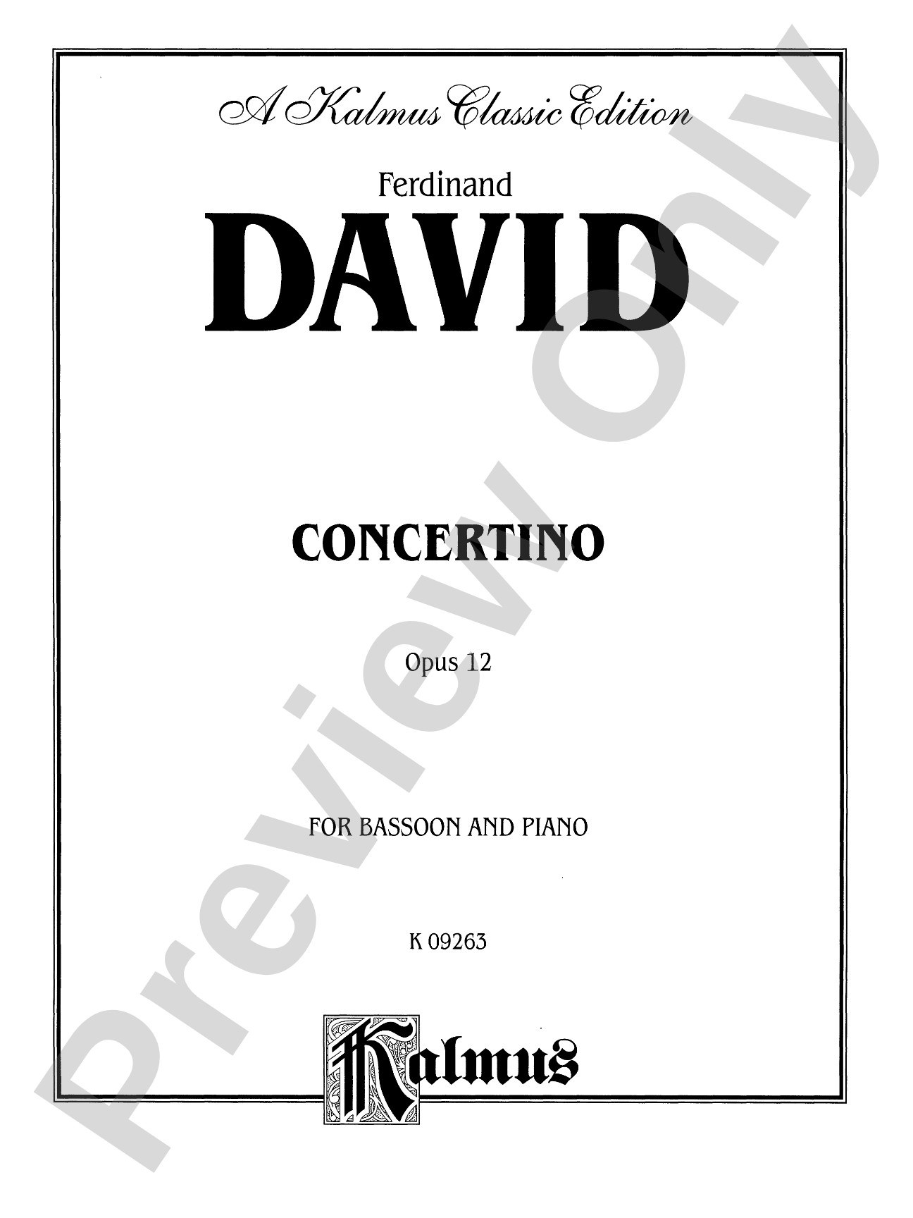 David: Concertino, Op. 12: Bassoon & Piano Part(s)