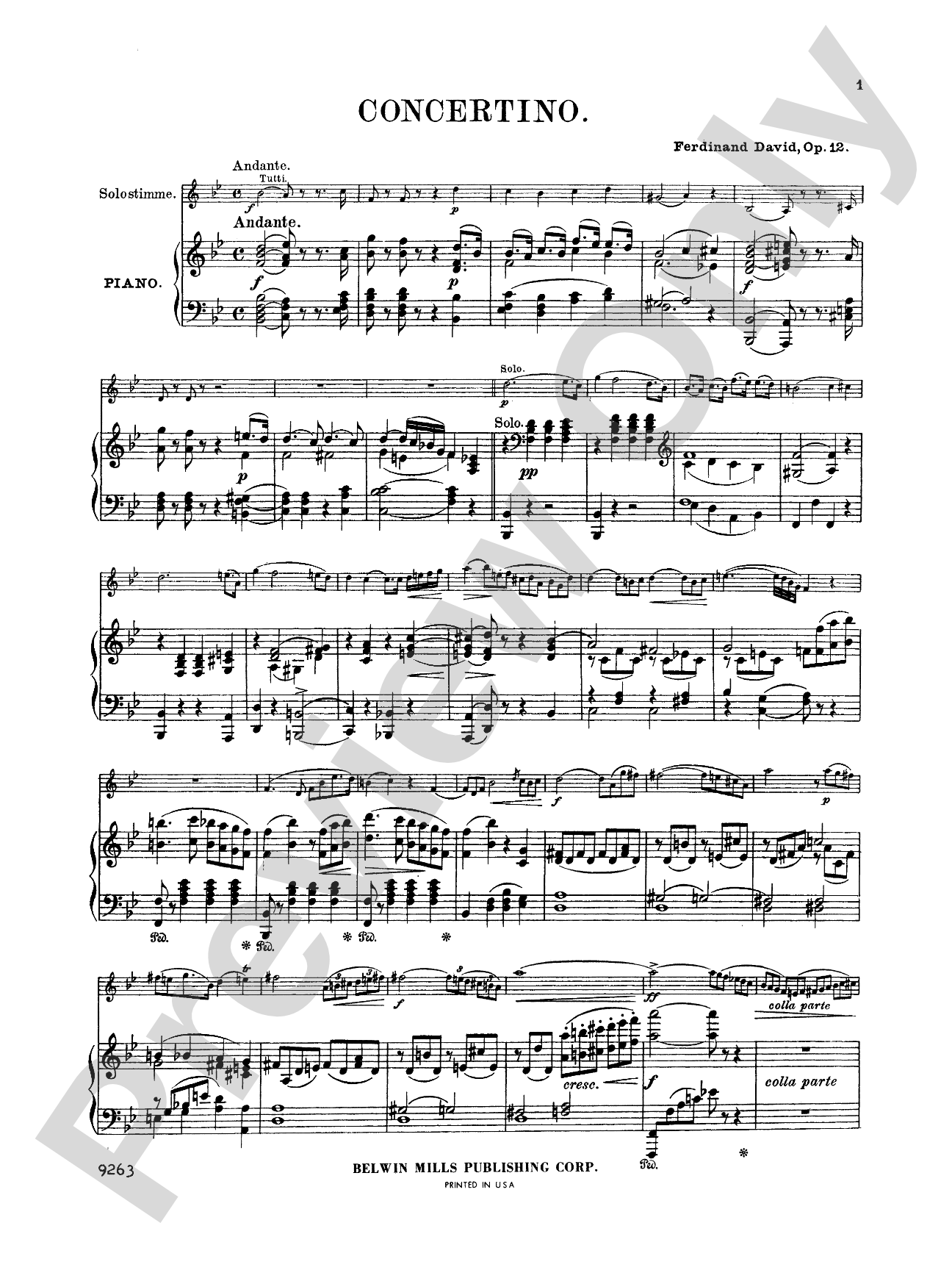 David: Concertino, Op. 12: Bassoon & Piano Part(s)