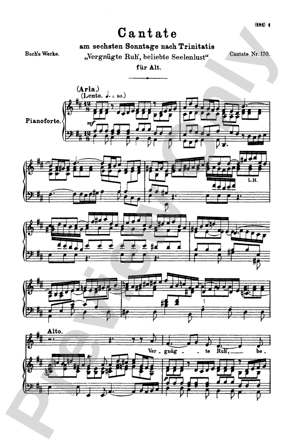 Bach: Contralto Solo, Cantata No. 170, Vergnugte Ruh', beliebte Seelenlust (German): SATB with A Solo Voice